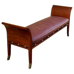 Art Deco Style Mahogany, Leather and Brass Bench / Ottoman