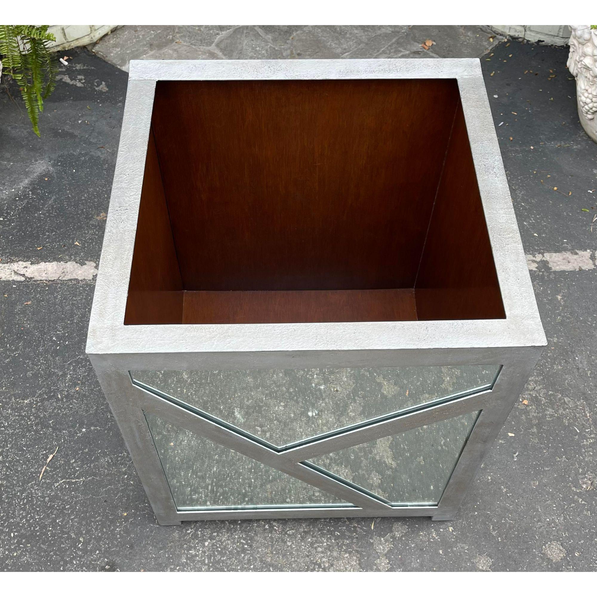 20th Century Art Deco Style Mahogany Lined Mirrored Iron Planter, 1990s For Sale
