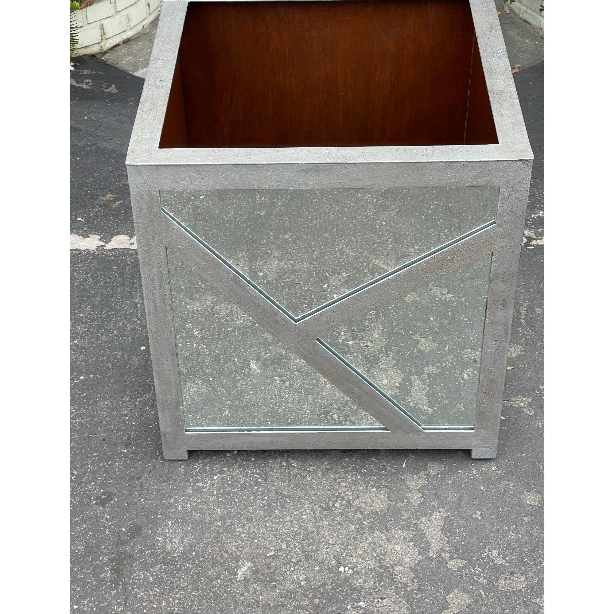 Art Deco Style Mahogany Lined Mirrored Iron Planter, 1990s For Sale 2