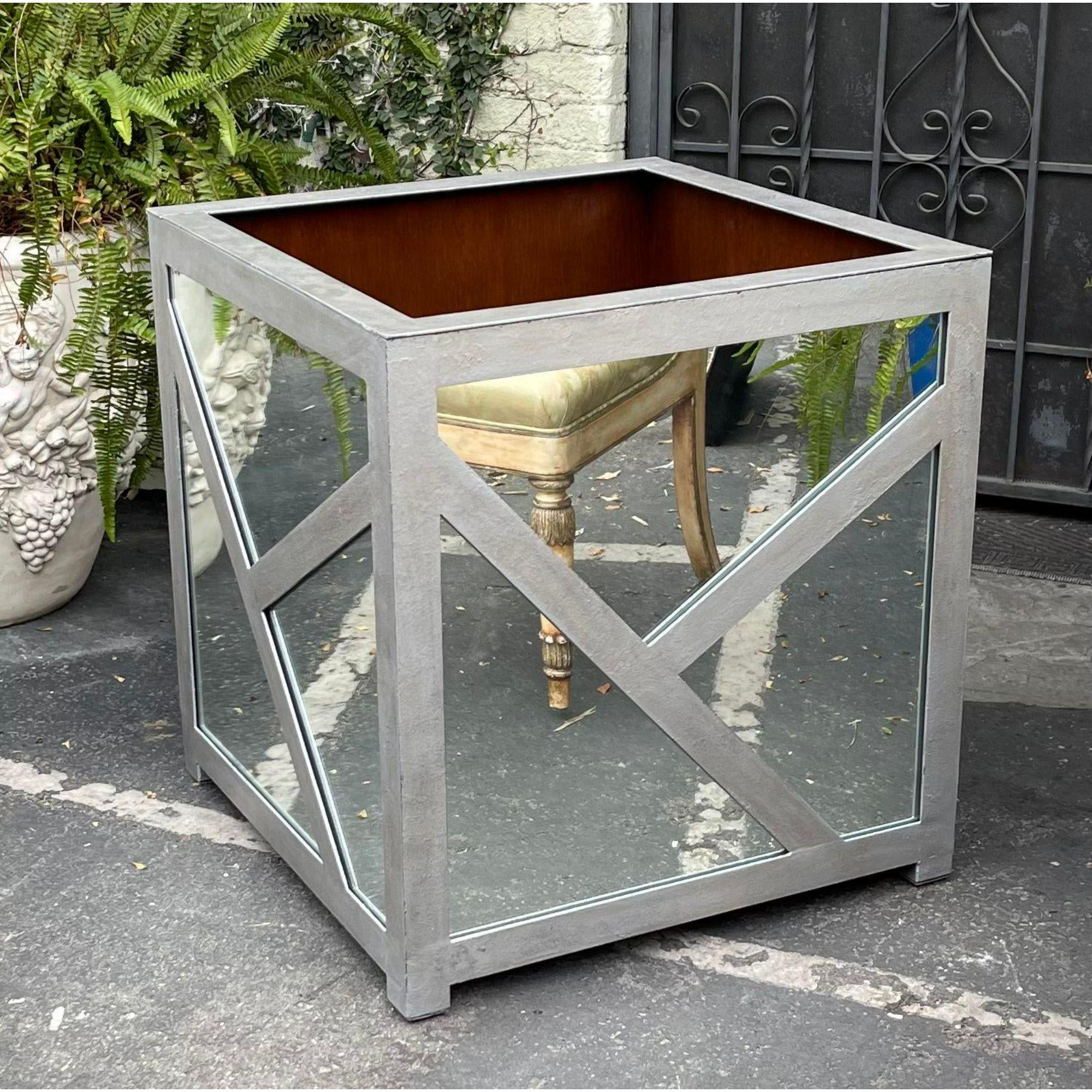 Art Deco Style Mahogany Lined Mirrored Iron Planter, 1990s For Sale 3