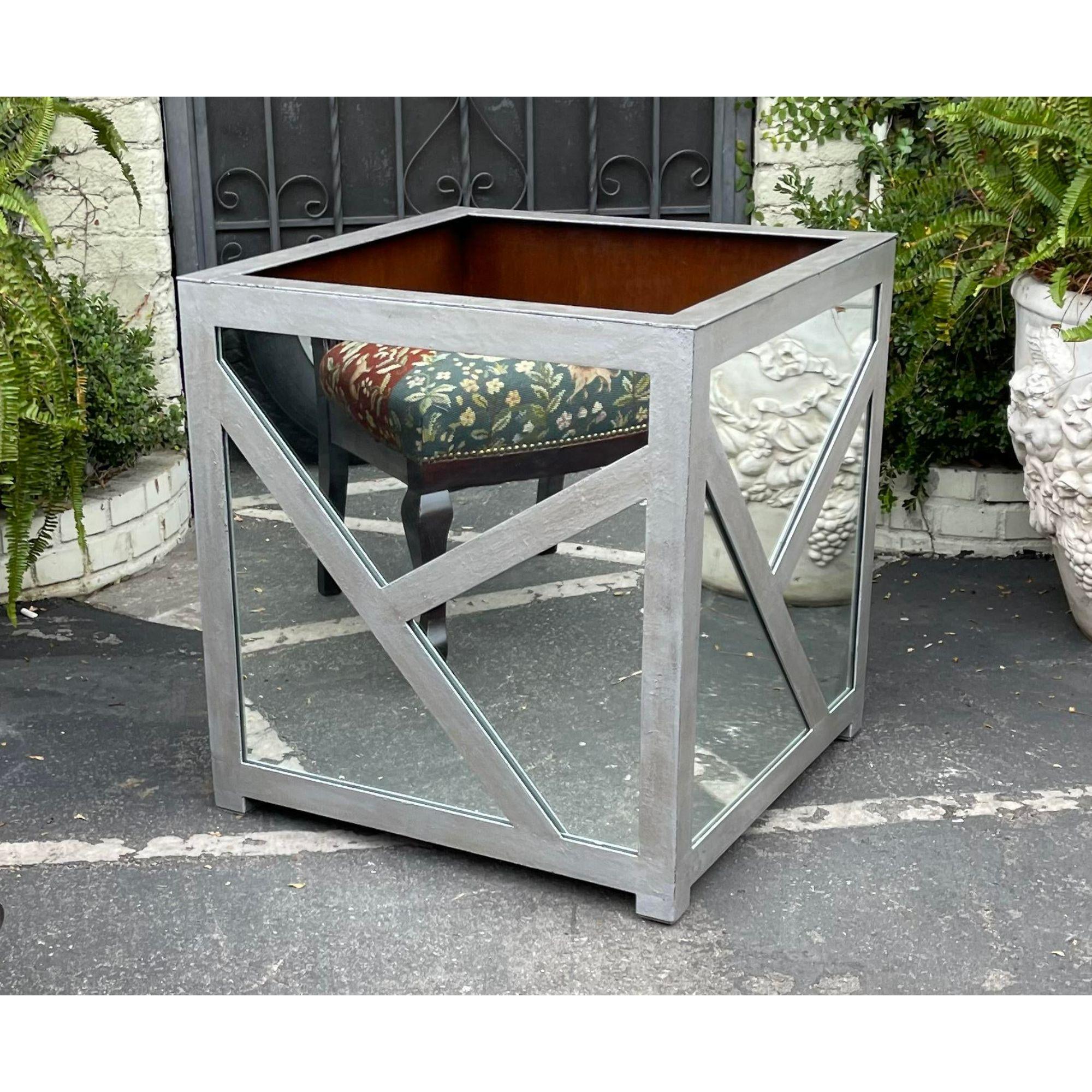 Art Deco Style Mahogany Lined Mirrored Iron Planter, 1990s For Sale 4