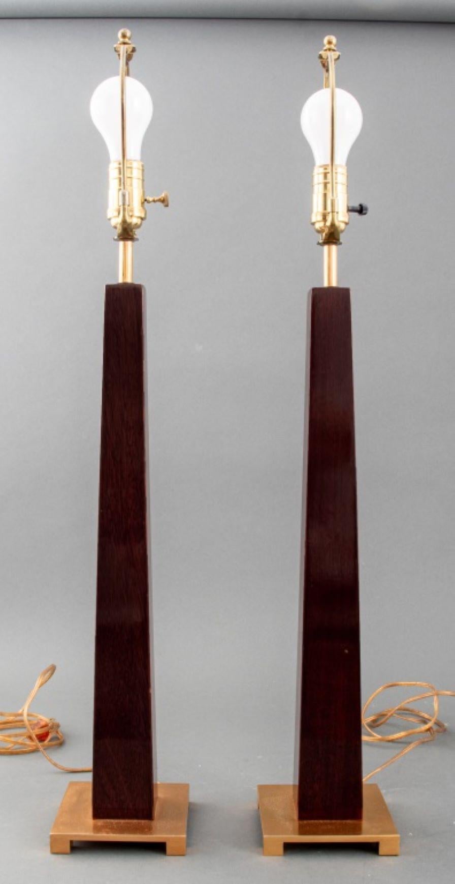 Metal Art Deco Style Mahogany Table Lamps, Pair For Sale