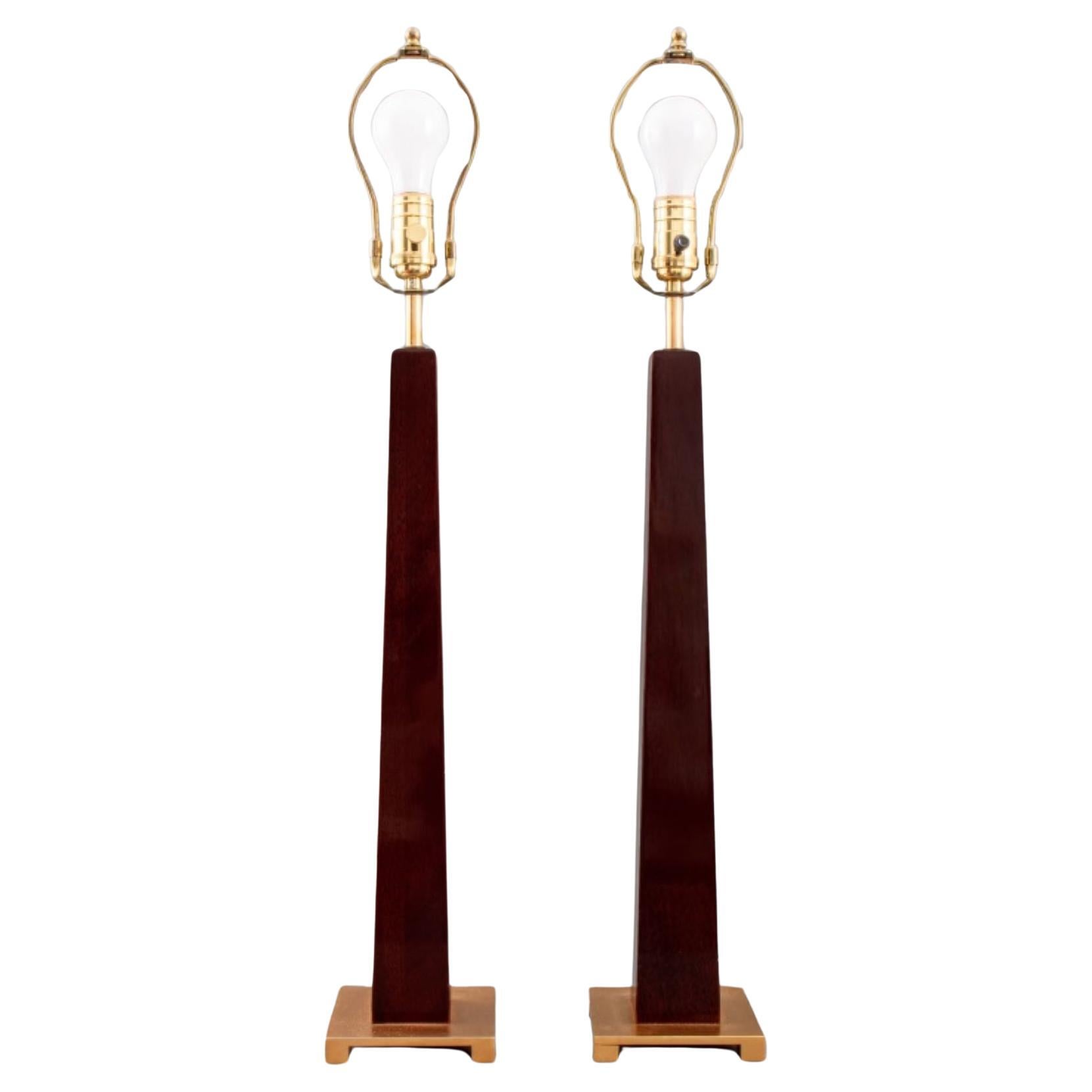 Art Deco Style Mahogany Table Lamps, Pair For Sale