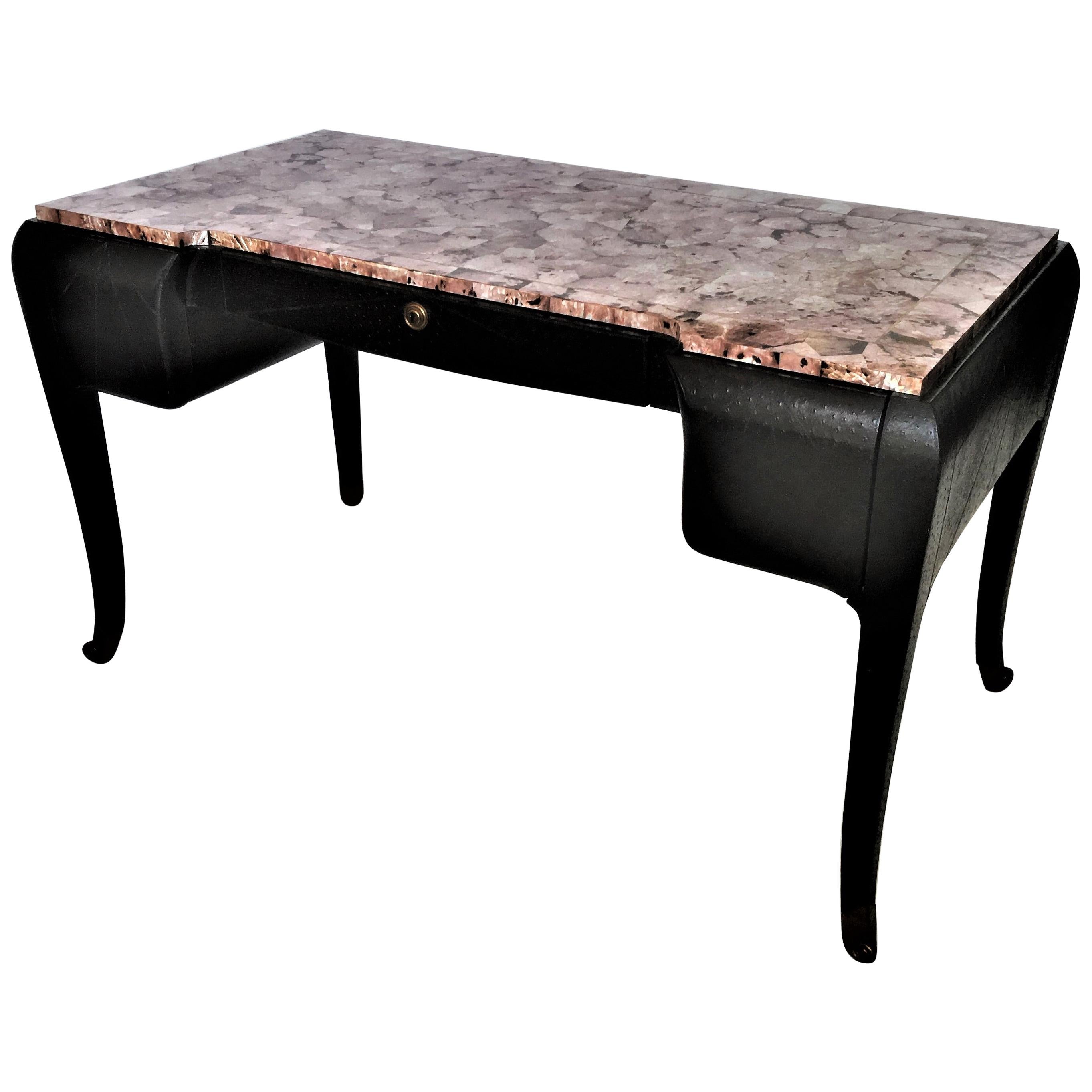 Art Deco Style Maitland-Smith Faux Ostrich Leather Writing Desk