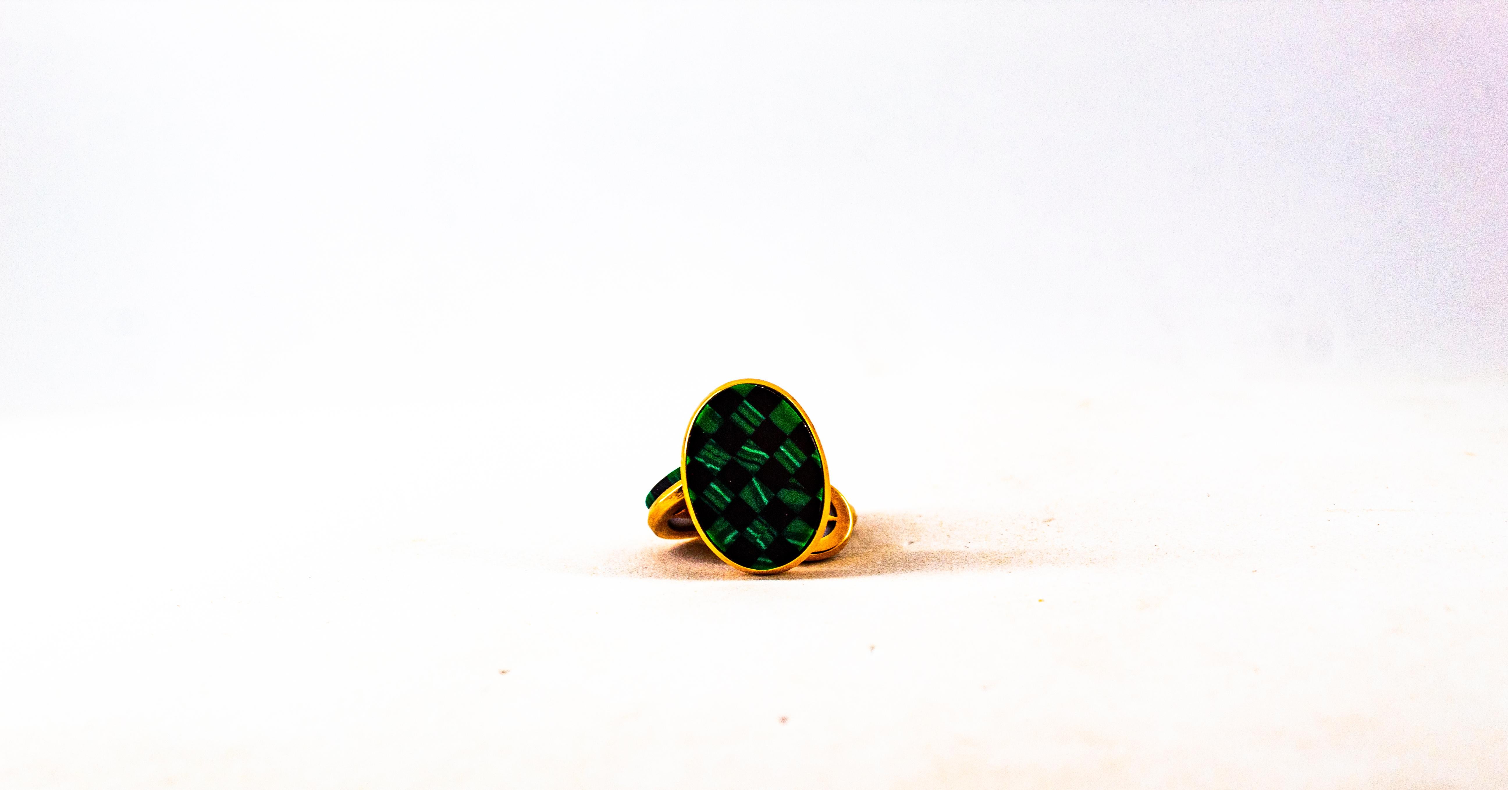 Art Deco Style Malachite Yellow Gold Handcrafted Cufflinks For Sale 2