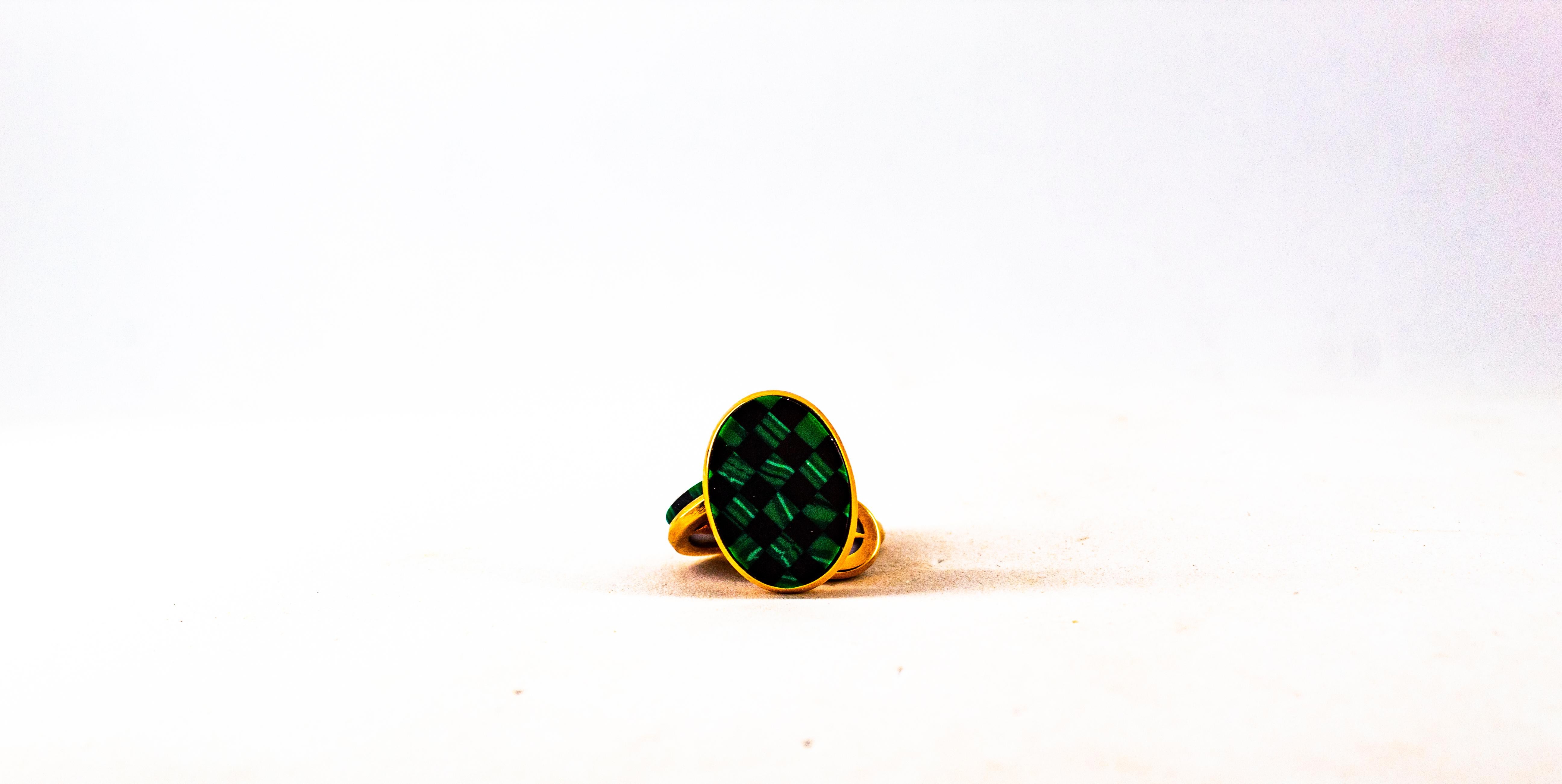 Art Deco Style Malachite Yellow Gold Handcrafted Cufflinks For Sale 3