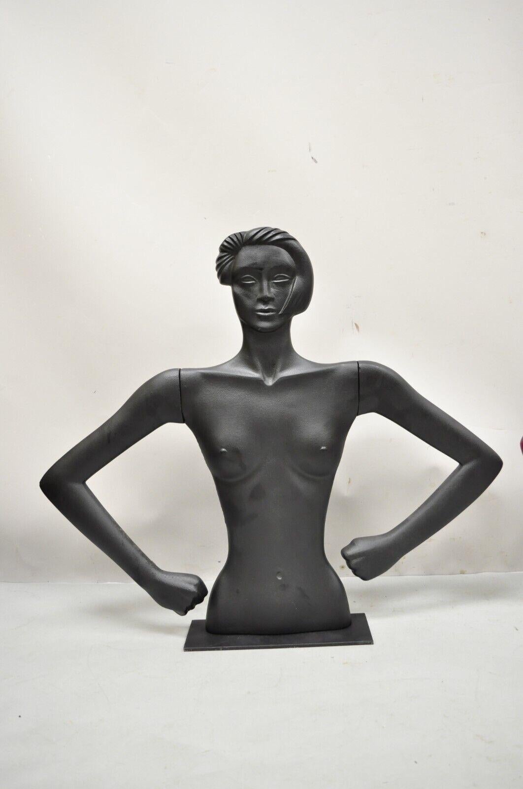 American Art Deco Style Male and Female Couple Red Black Torso Art Mannequin on Stand For Sale