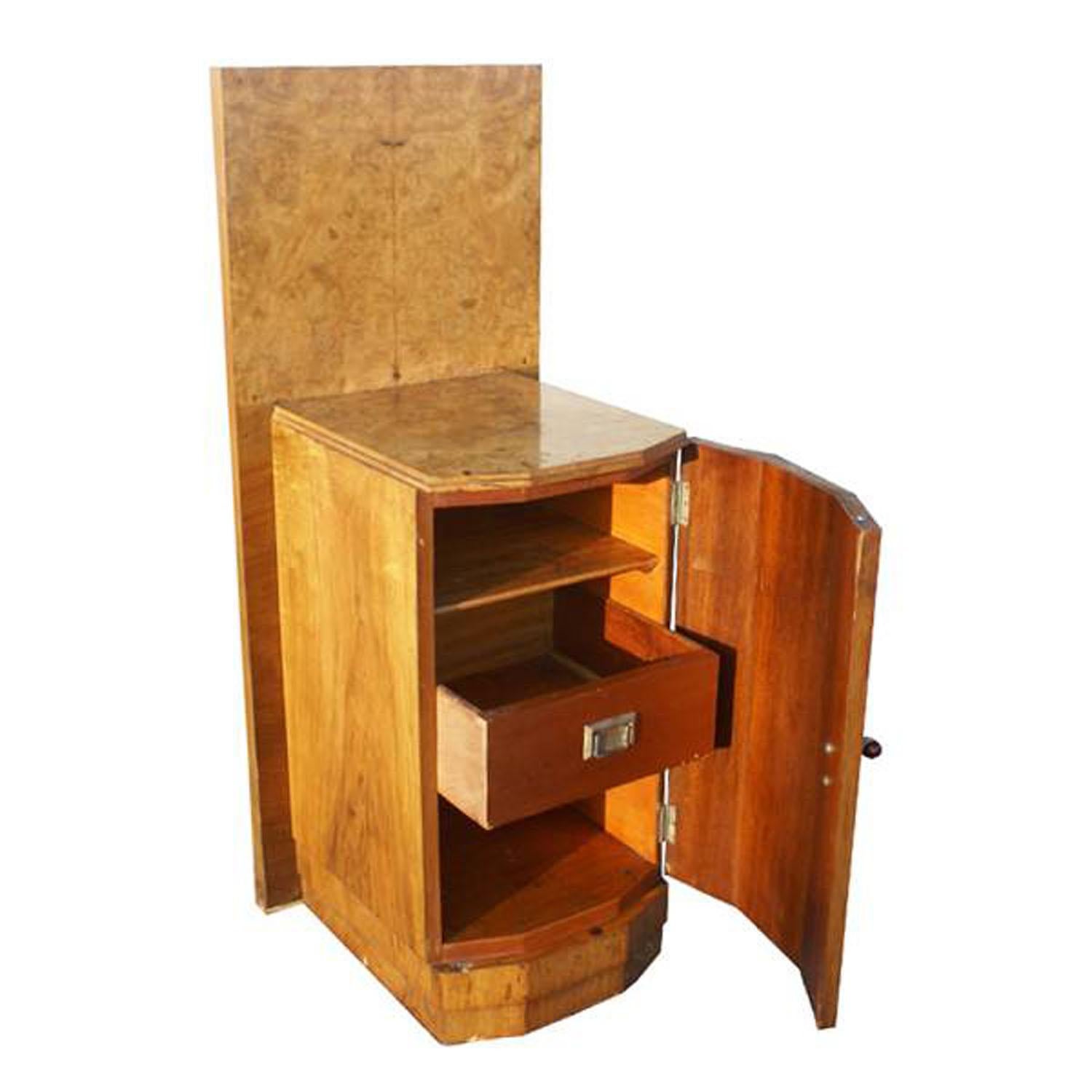 20th Century Art Deco Style Maple Burl Night Stand Cabinet