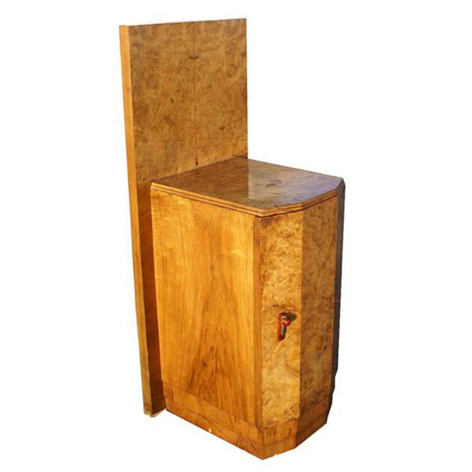 Burlap Art Deco Style Maple Burl Night Stand Cabinet