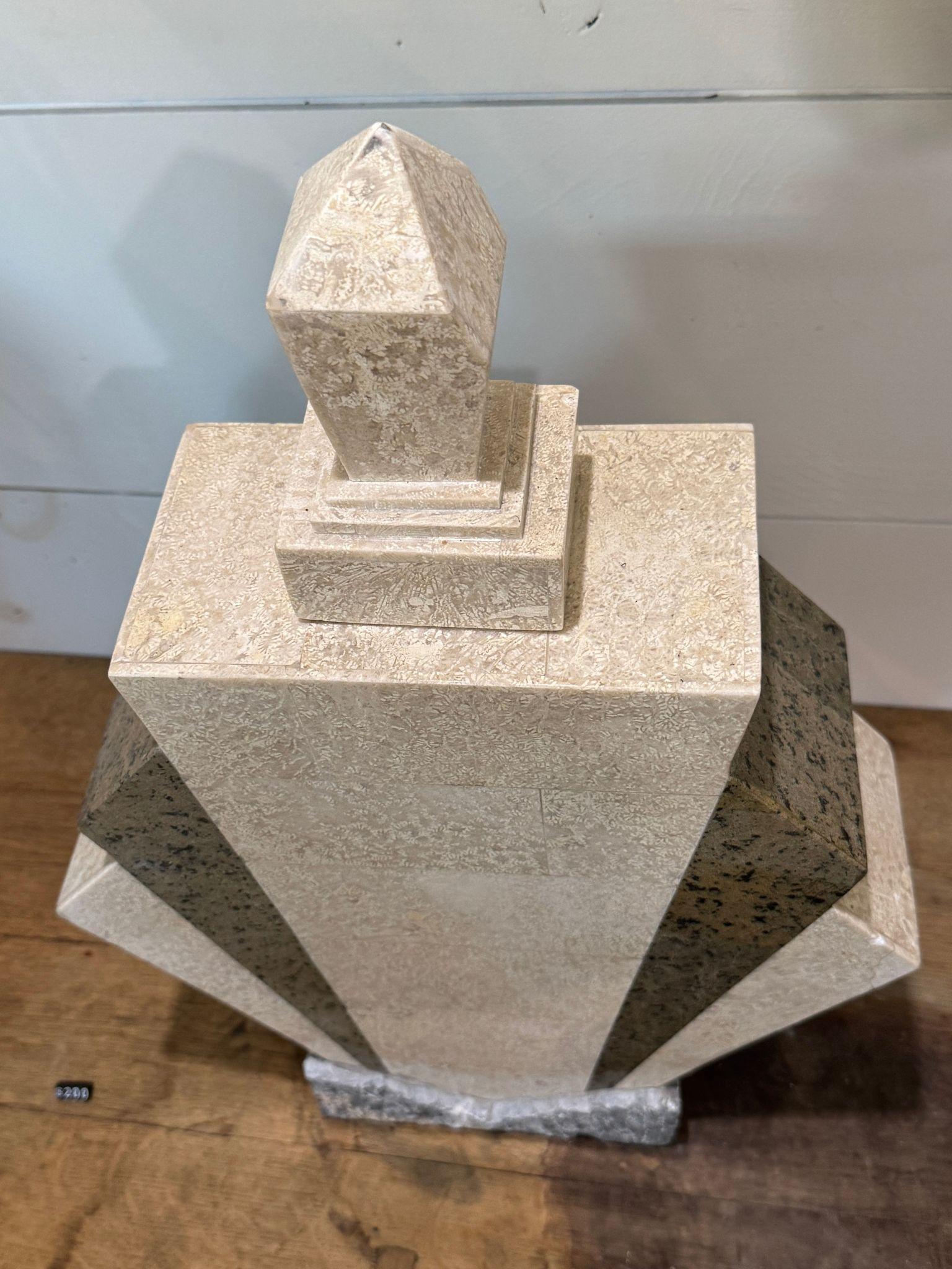Hand-Carved Art Deco Style Marble and Granite Vase with Removable Top For Sale