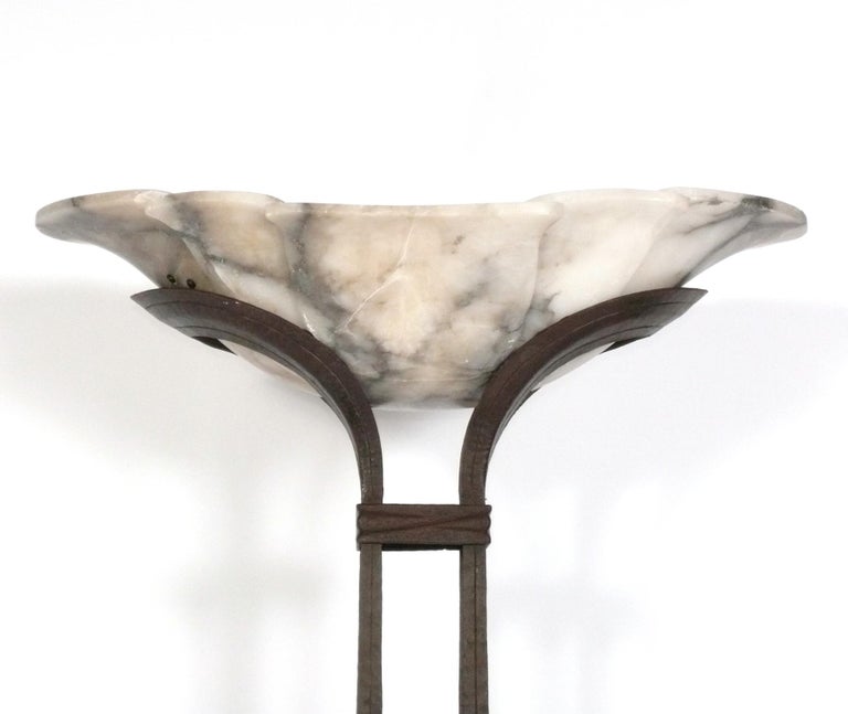 Art Deco Style Marble and Iron Floor Lamp For Sale at 1stDibs