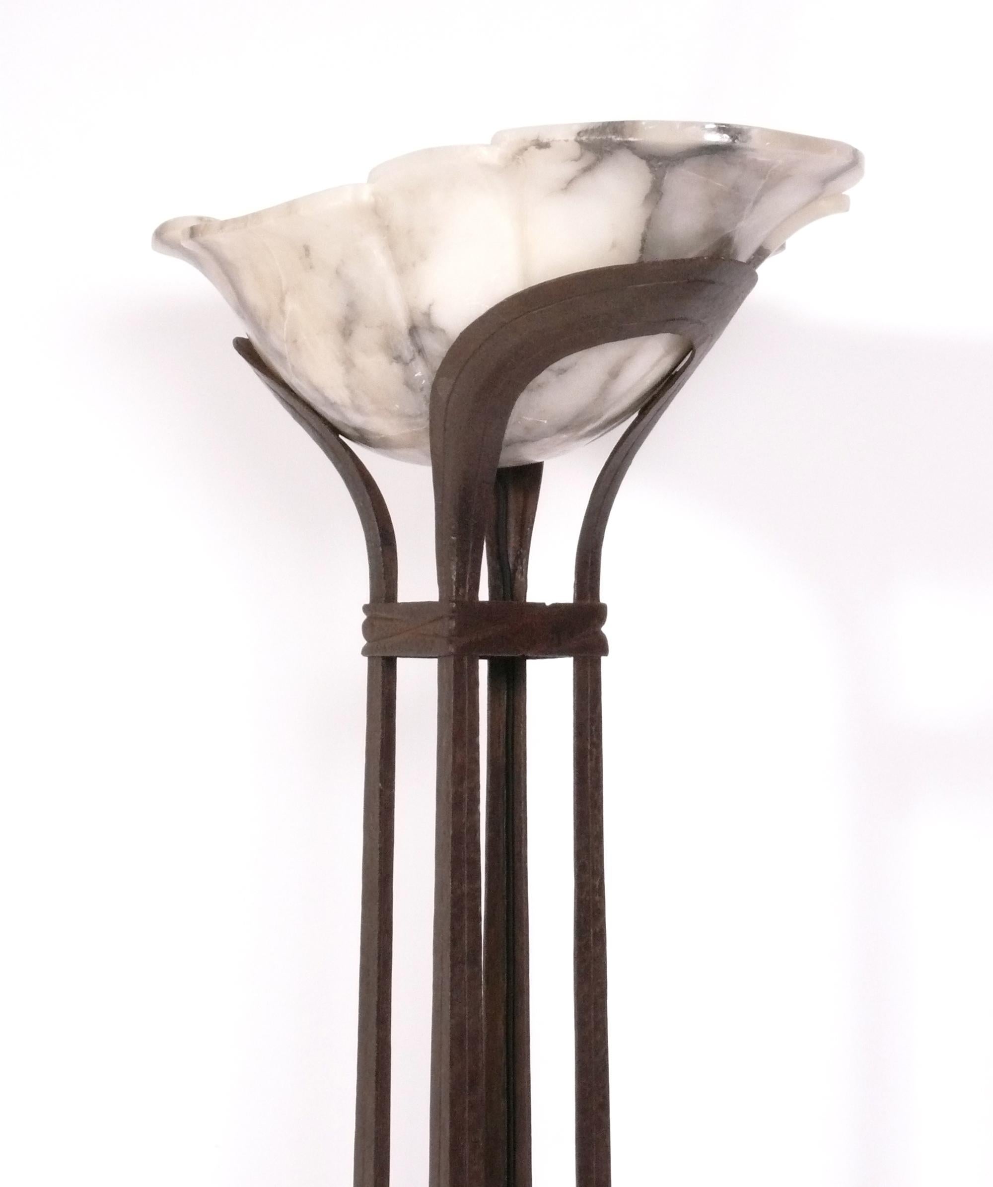 French Art Deco Style Marble and Iron Floor Lamp For Sale