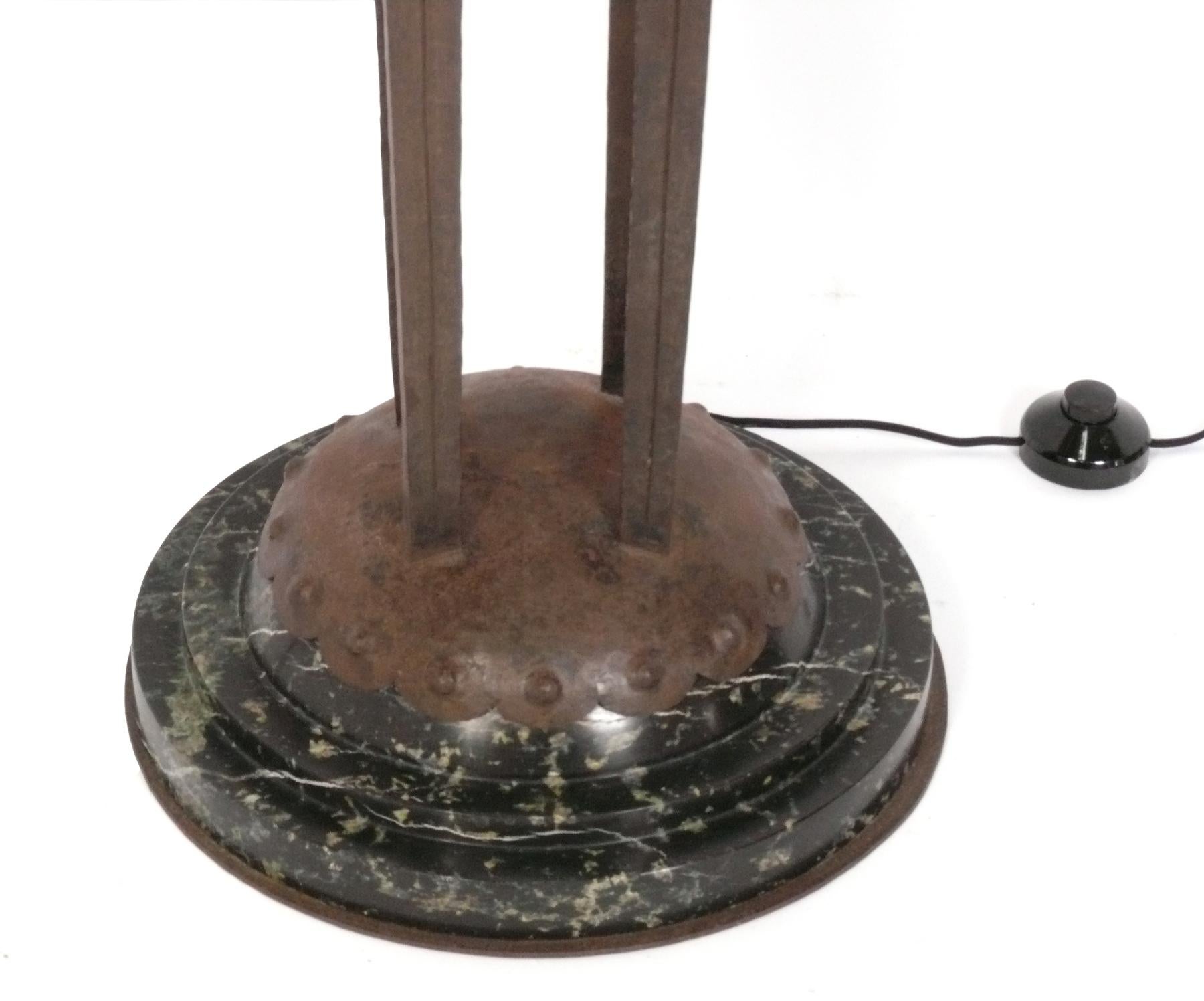 Art Deco Style Marble and Iron Floor Lamp In Good Condition For Sale In Atlanta, GA