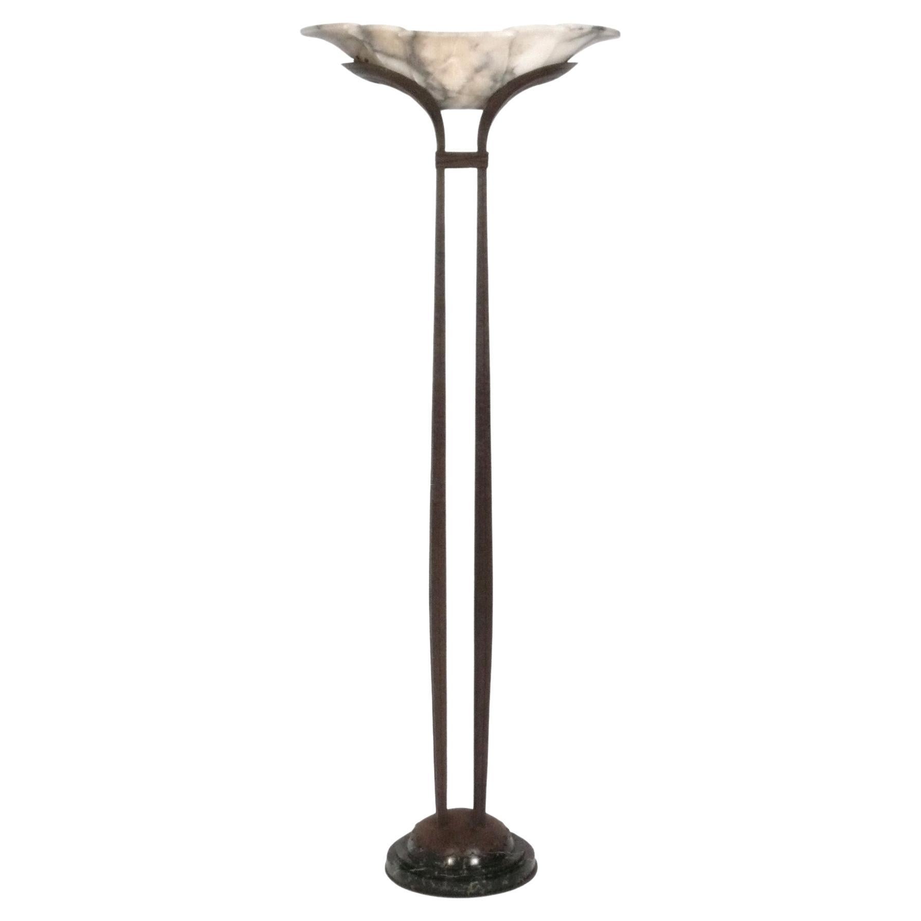 Art Deco Style Marble and Iron Floor Lamp For Sale