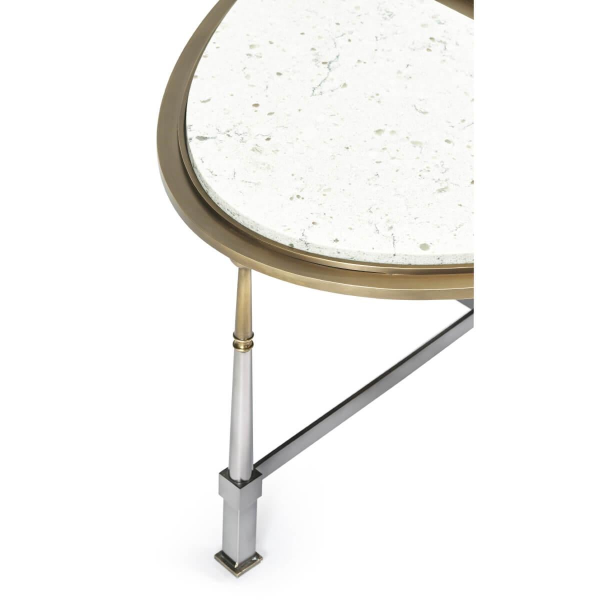 Brass Art Deco Style Marble-Top Cocktail Table