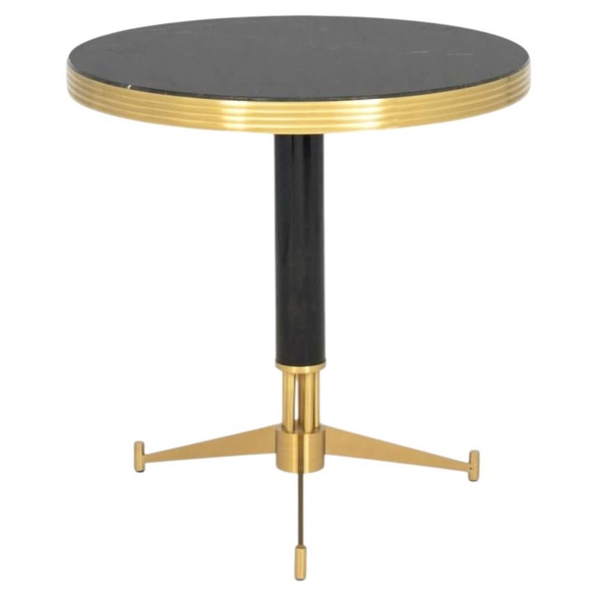 Art Deco Style Nero Marquina Marble Top and Brass Side Table