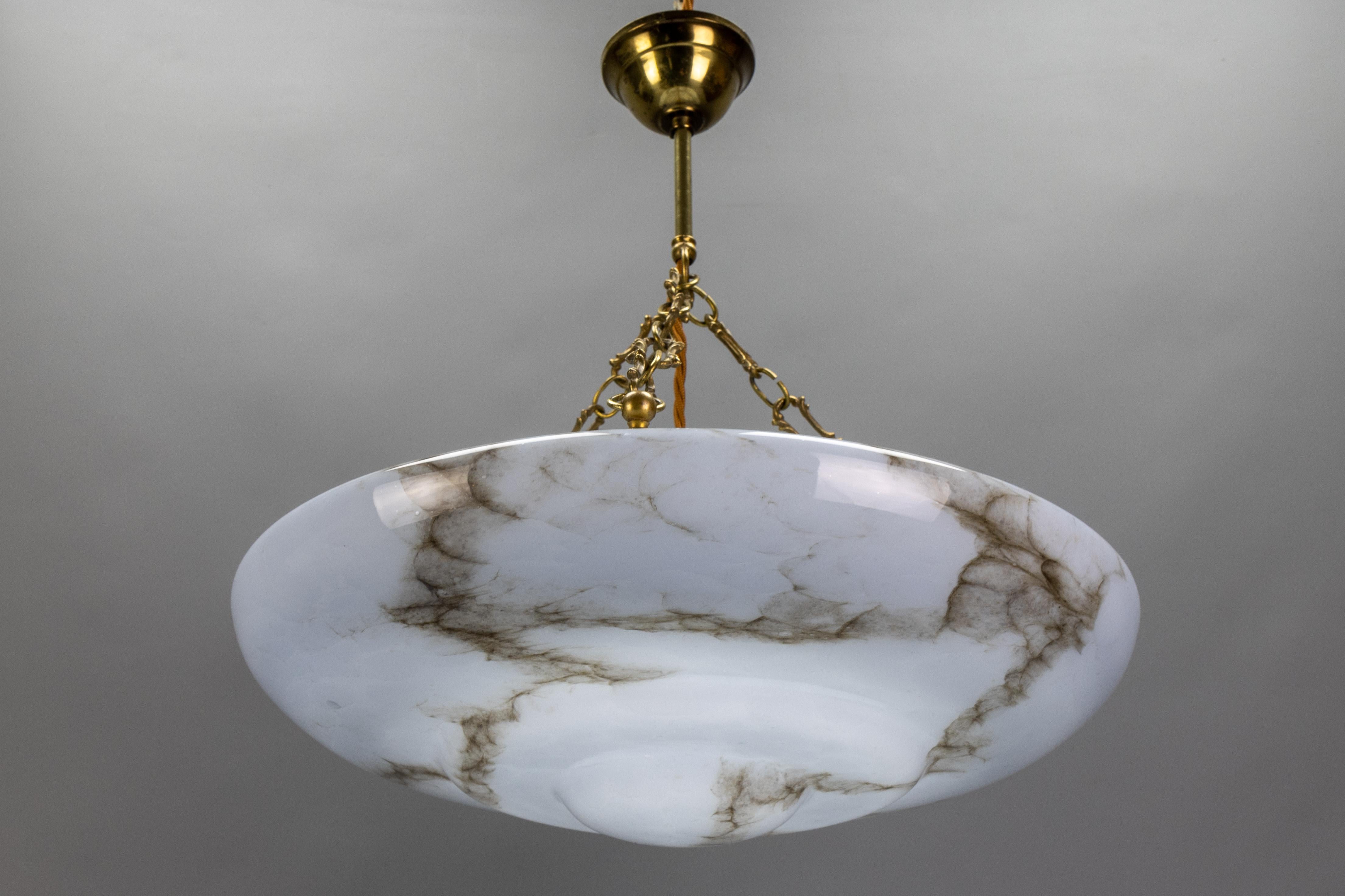 Art Deco Stil marmoriertes graublaues und braunes Glas und Messing Pendelleuchte 9