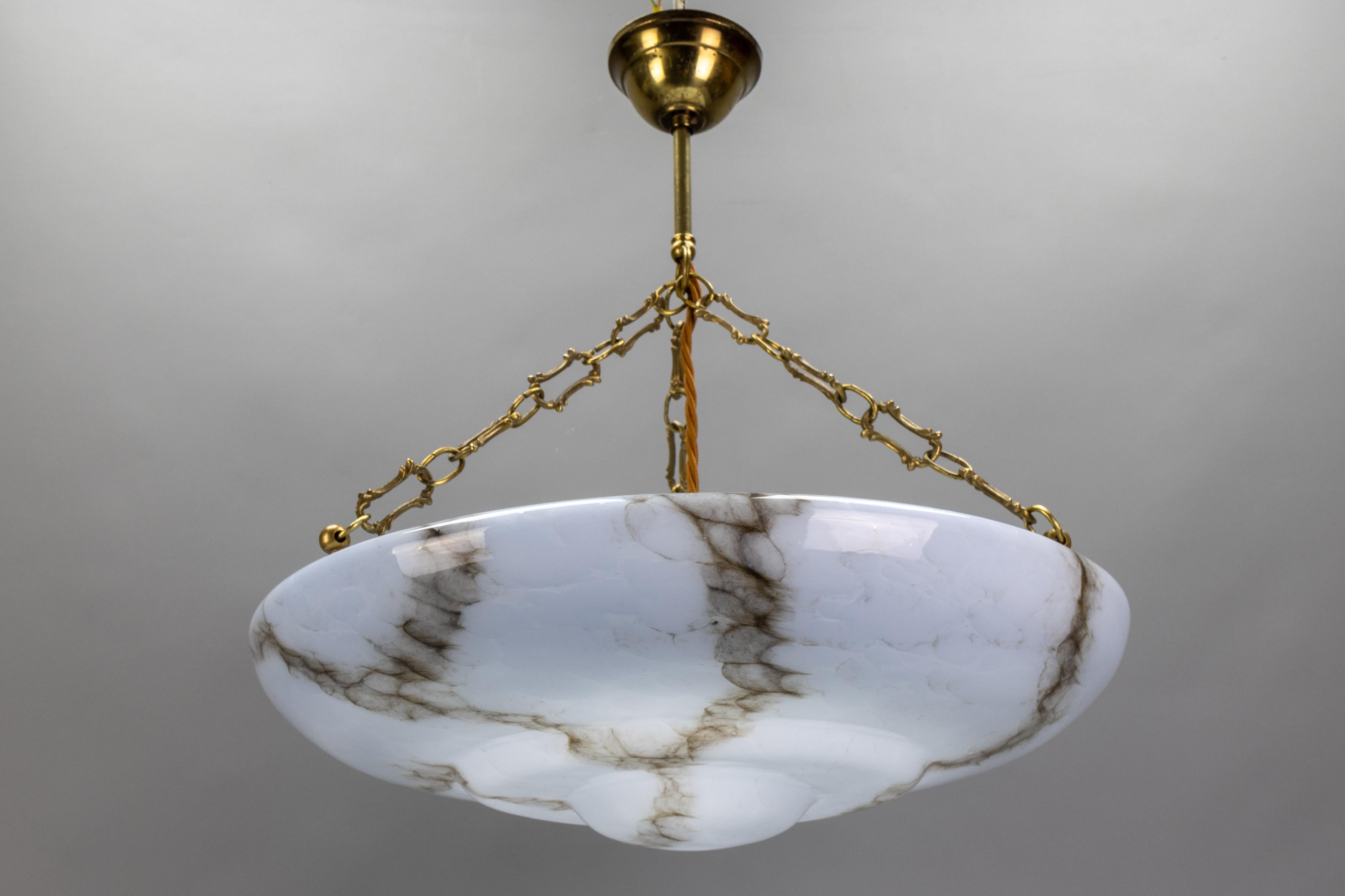 Art Deco Stil marmoriertes graublaues und braunes Glas und Messing Pendelleuchte 10