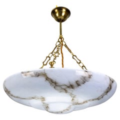 Art Deco Stil marmoriertes graublaues und braunes Glas und Messing Pendelleuchte