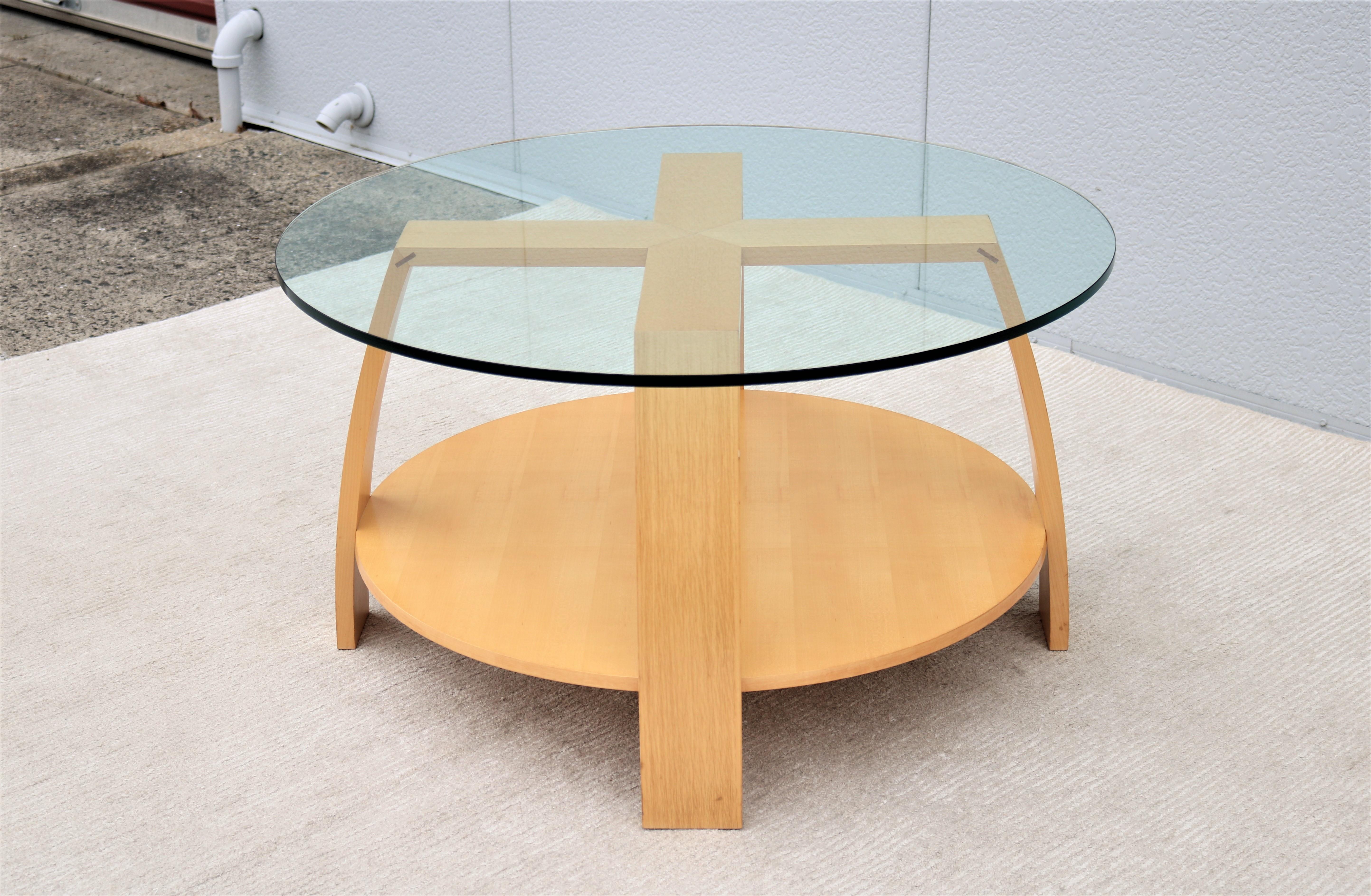 Art Deco Style Mark Muller for Nienkamper Max Round Coffee Table, Glass Top In Good Condition For Sale In Secaucus, NJ