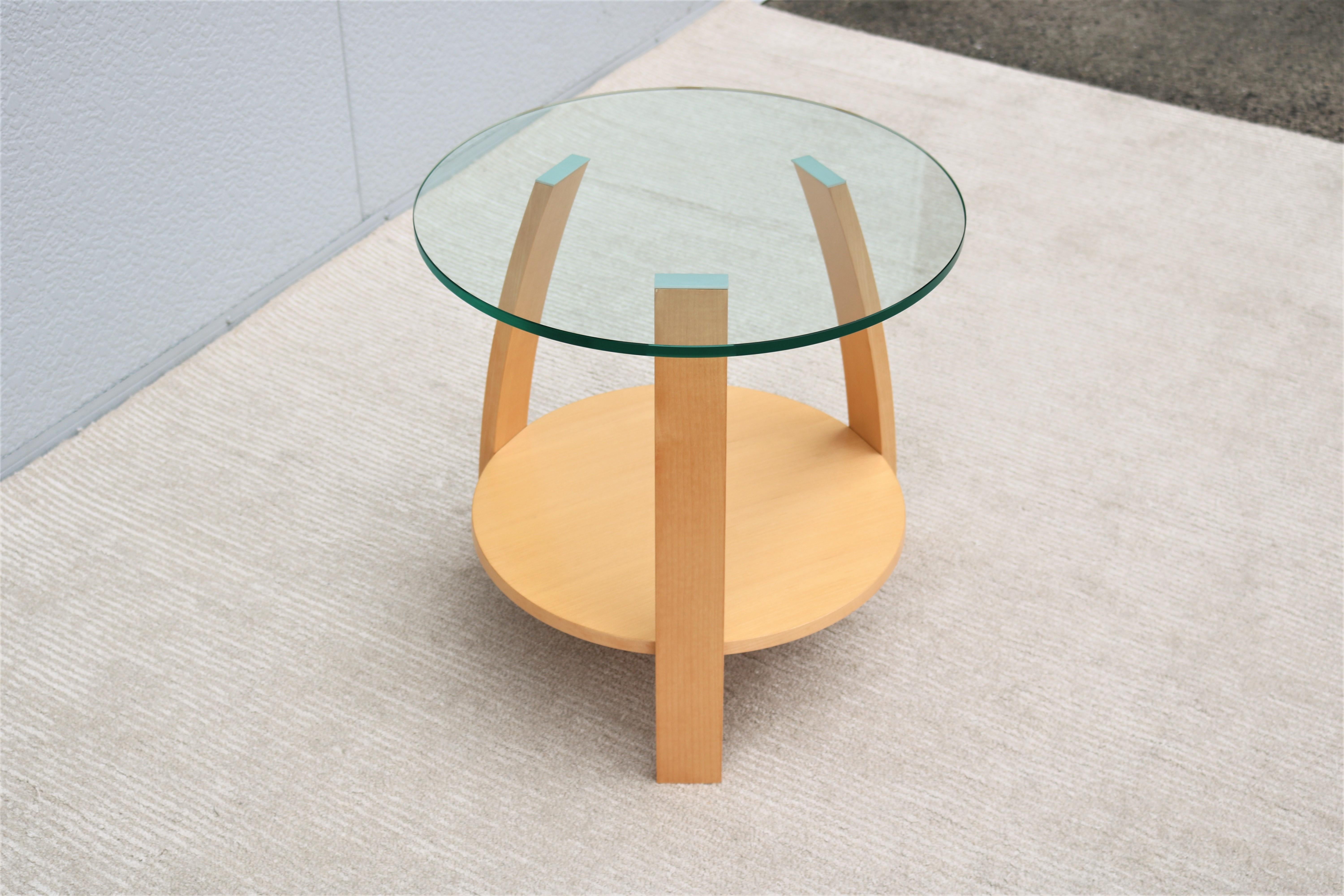 Art Deco Style Mark Muller for Nienkamper Max Round Maple Side Table, Glass Top 3
