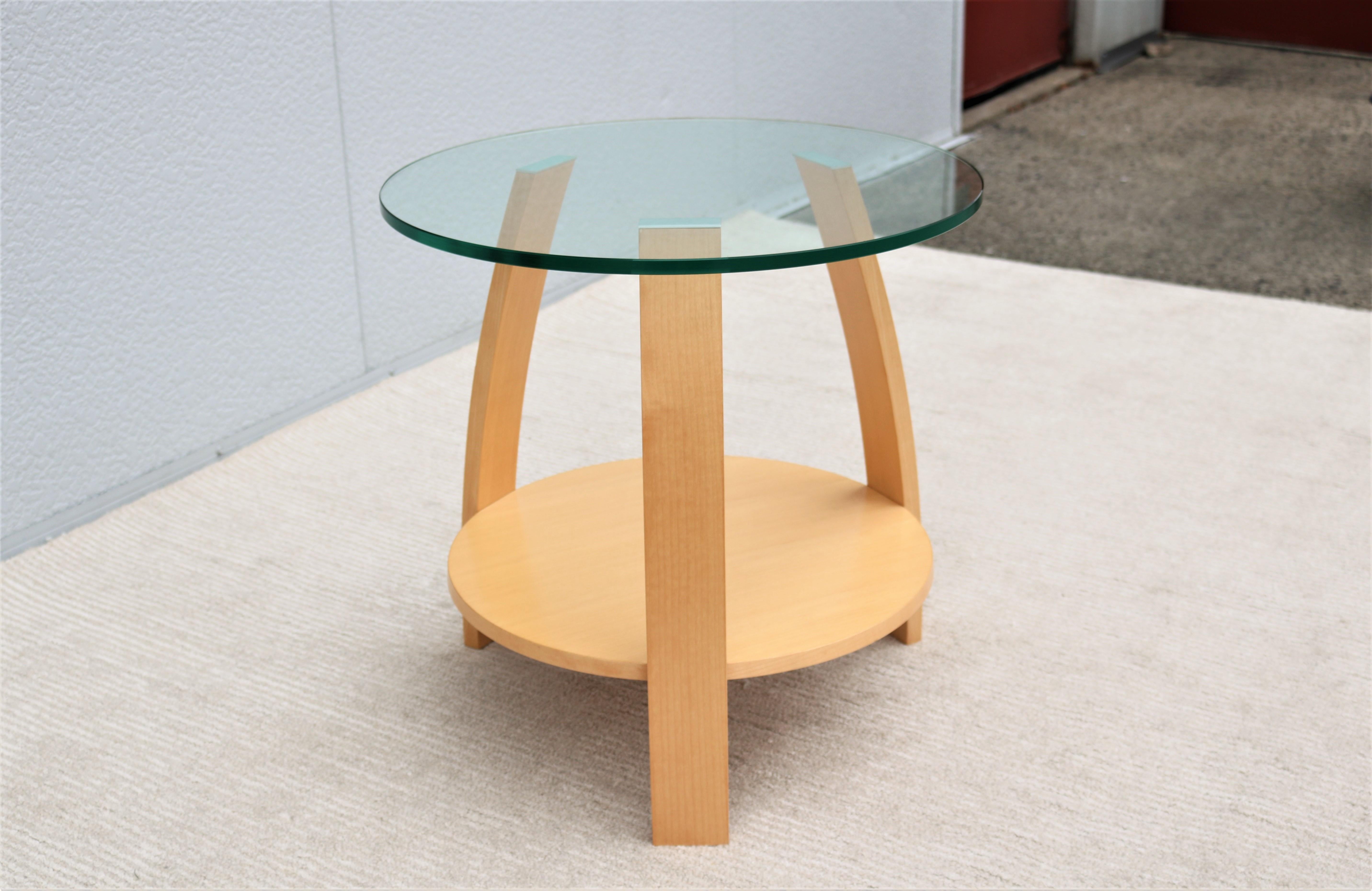 Art Deco Style Mark Muller for Nienkamper Max Round Maple Side Table, Glass Top 4