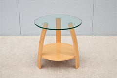Art Deco Style Mark Muller for Nienkamper Max Round Maple Side Table, Glass Top