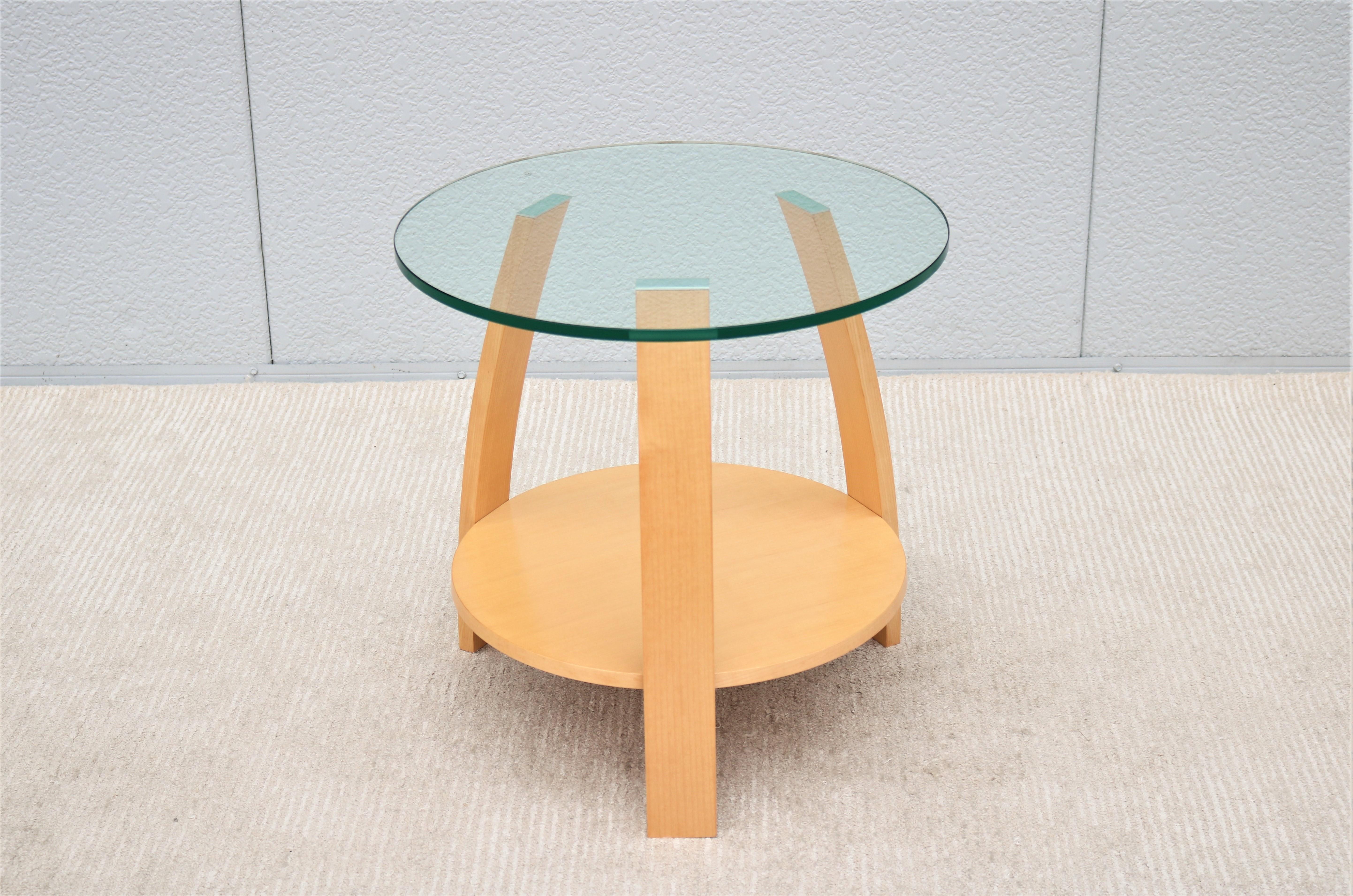 Contemporary Art Deco Style Mark Muller for Nienkamper Max Round Maple Side Table, Glass Top