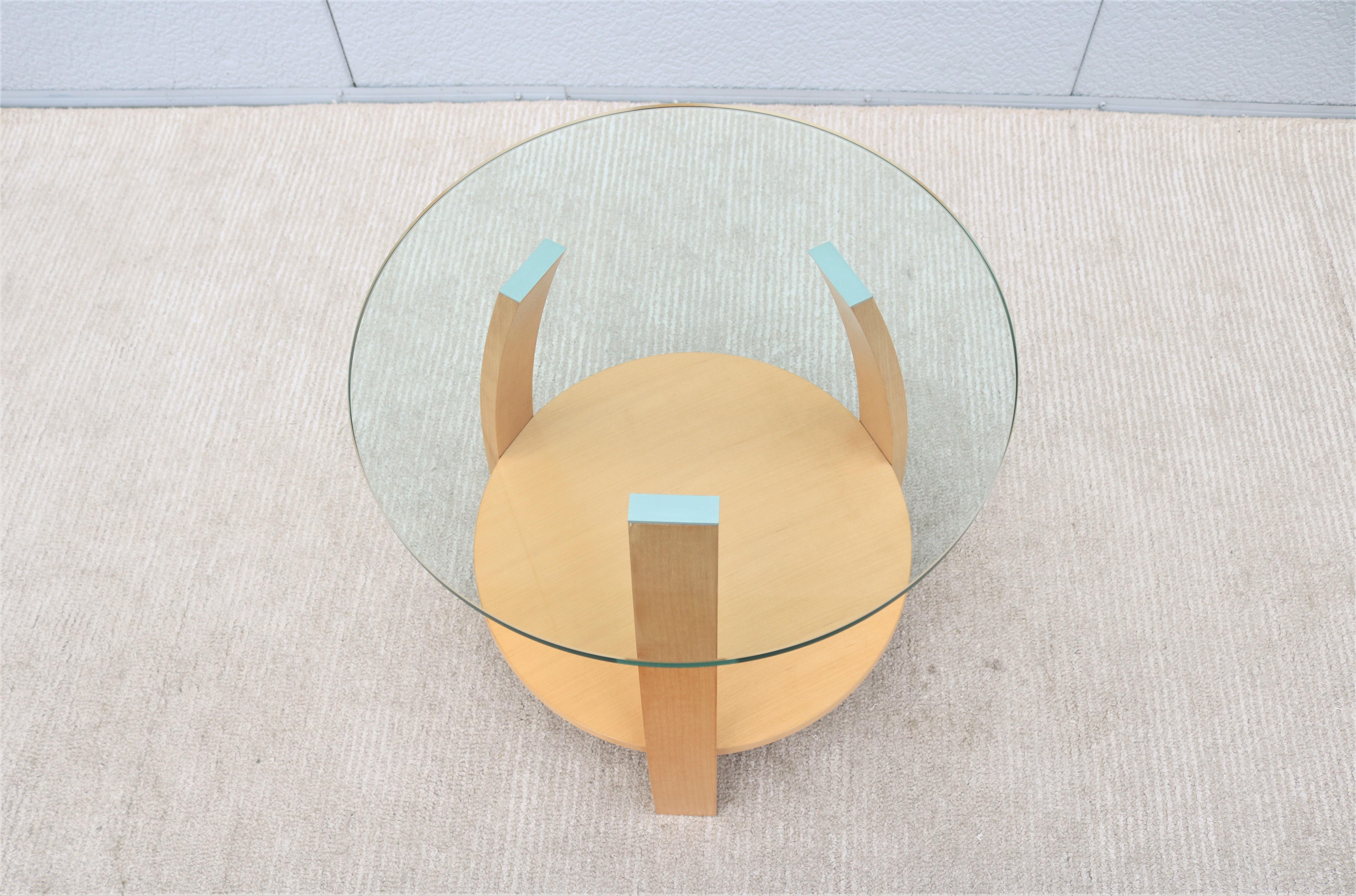 Art Deco Style Mark Muller for Nienkamper Max Round Maple Side Table, Glass Top 1