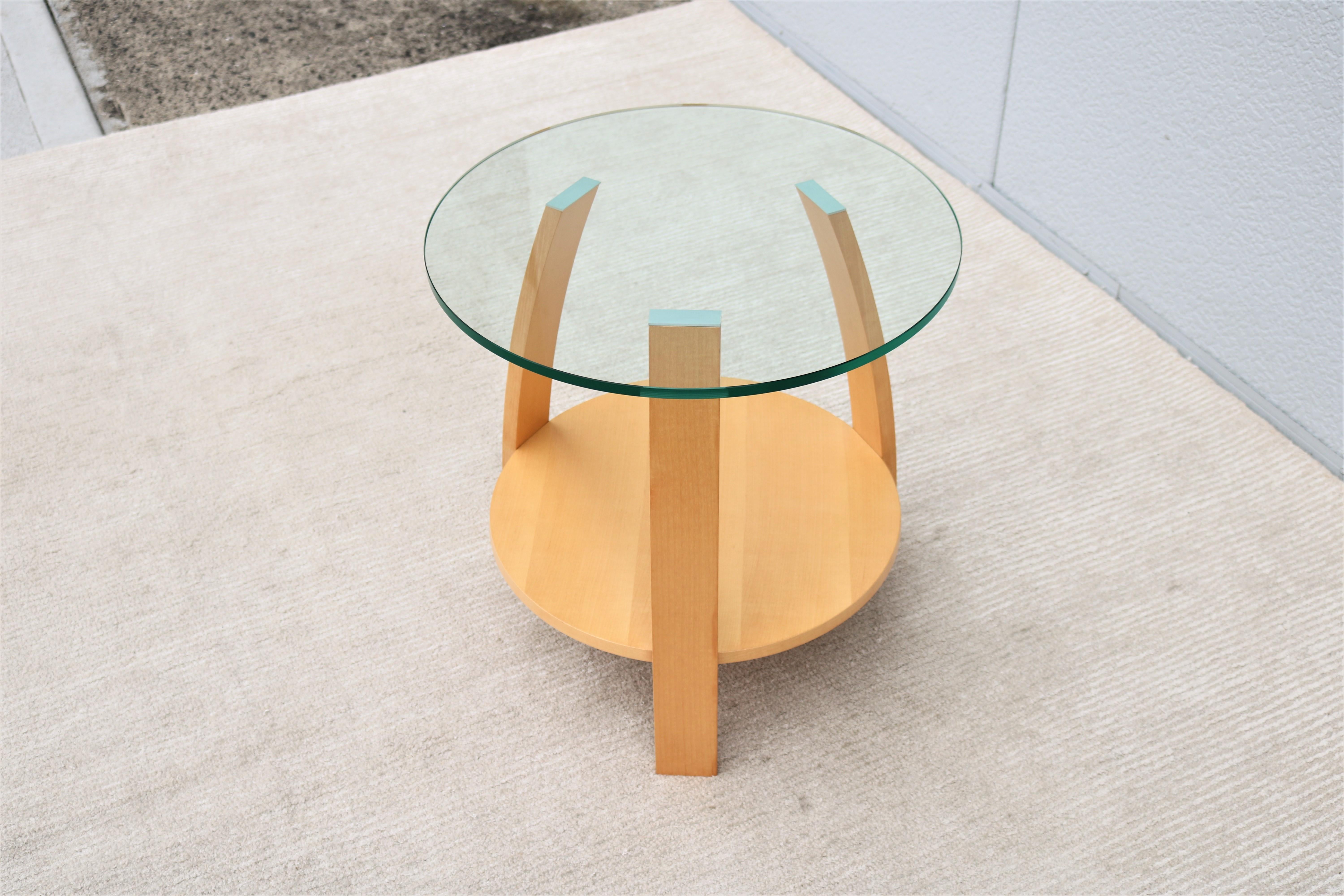 Art Deco Style Mark Muller for Nienkamper Max Round Maple Side Table, Glass Top 2