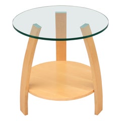 Art Deco Style Mark Muller for Nienkamper Max Round Maple Side Table, Glass Top