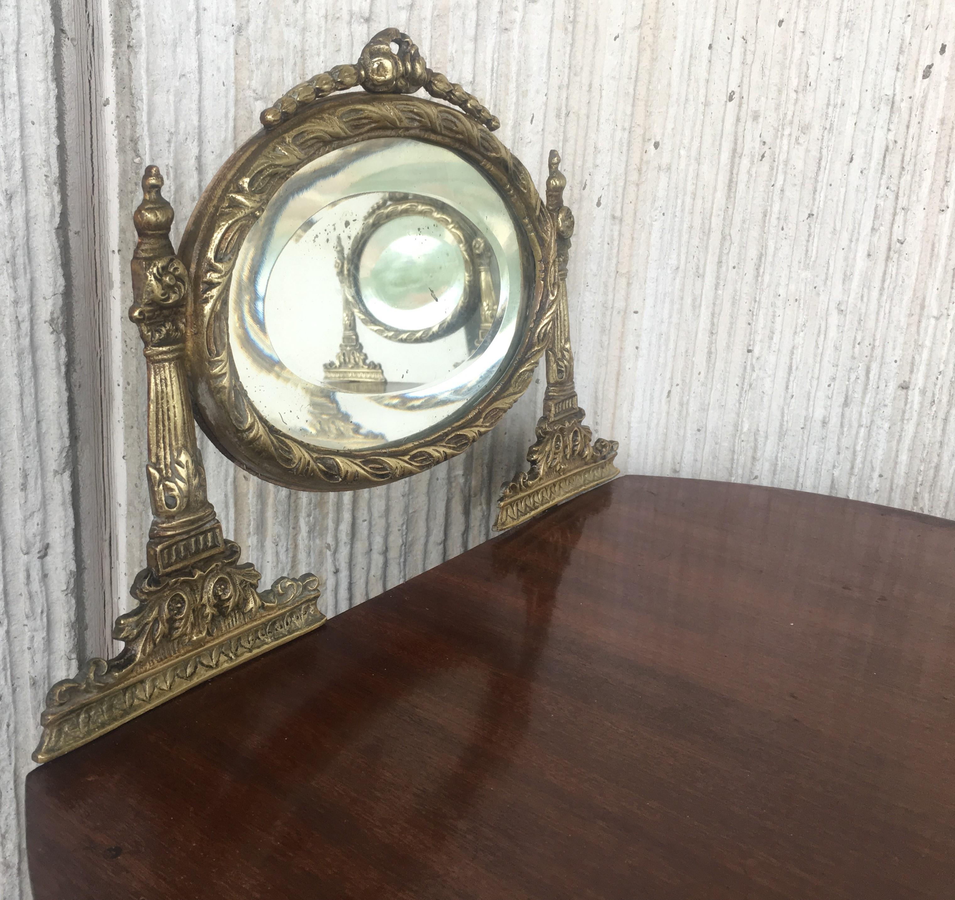 Art Deco Style Marquetry Nightstands with Metal and Mirror Crest, Pair 2