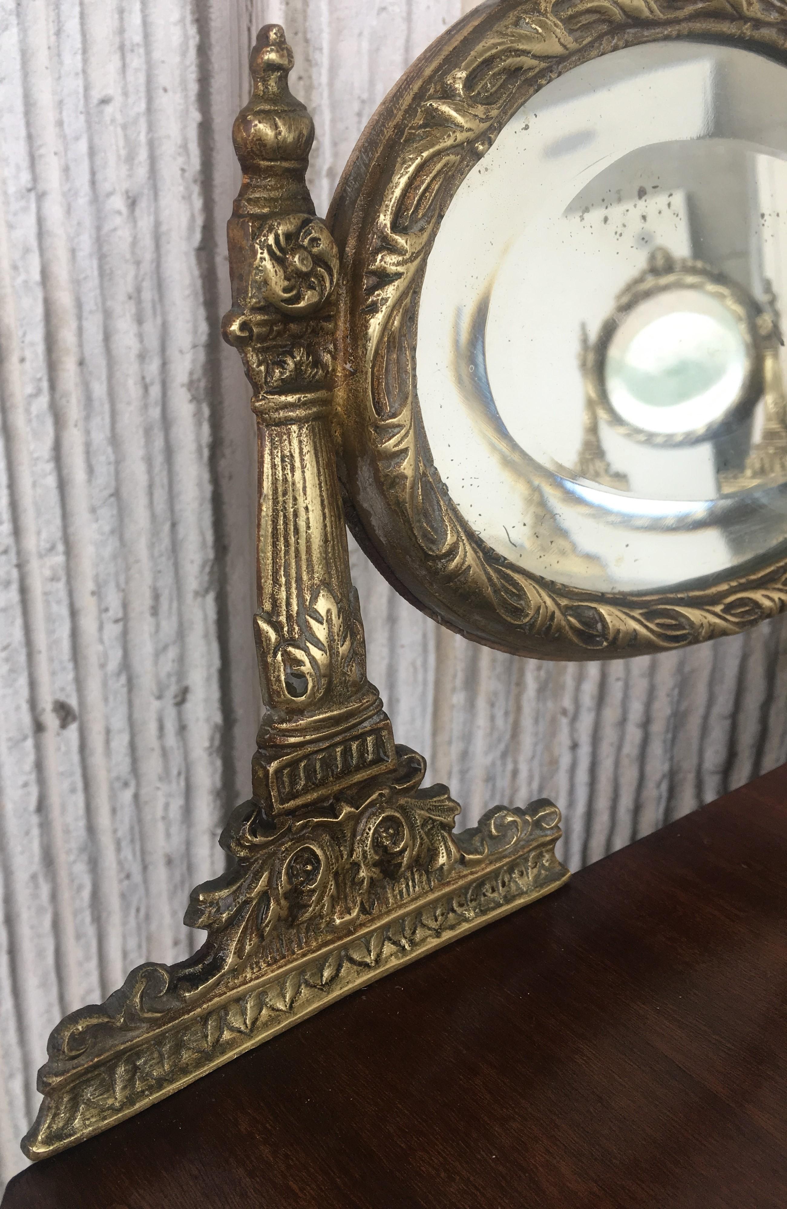 Art Deco Style Marquetry Nightstands with Metal and Mirror Crest, Pair 3