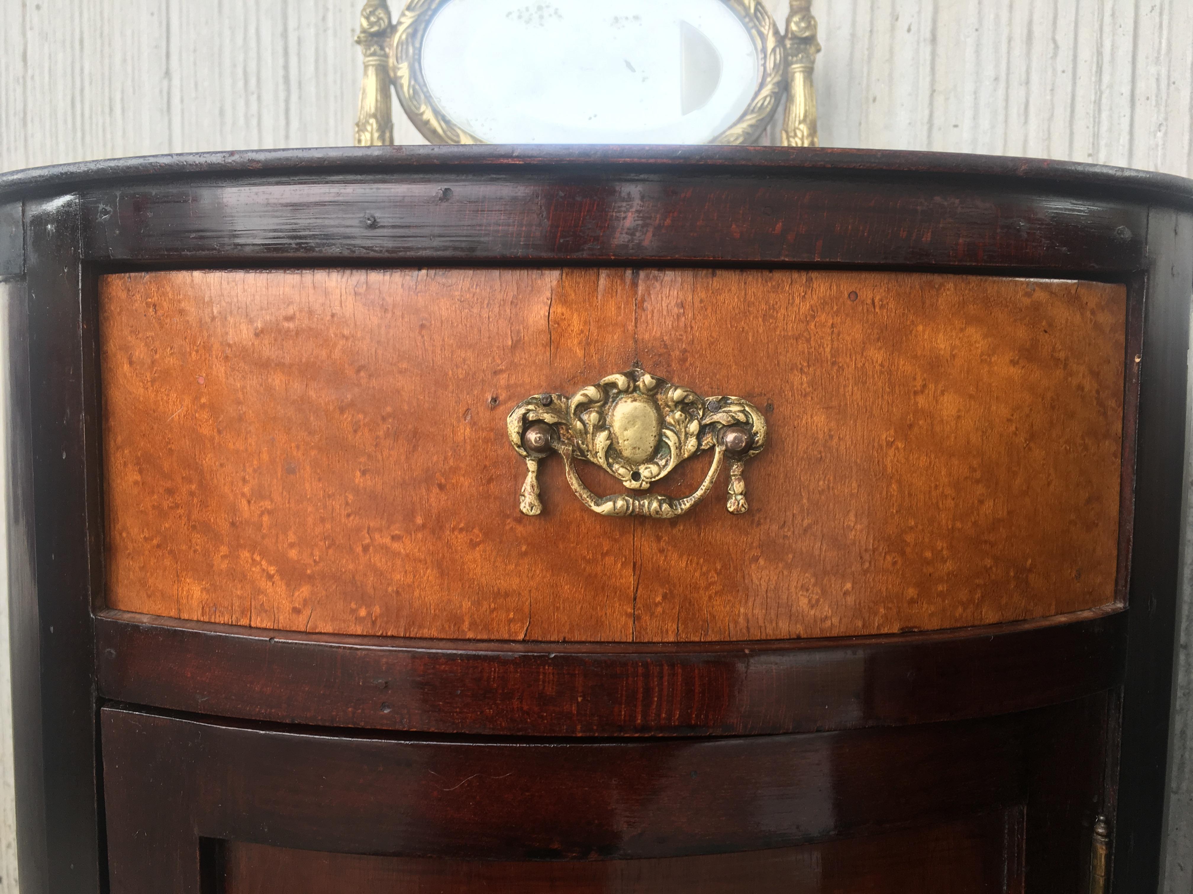 Art Deco Style Marquetry Nightstands with Metal and Mirror Crest, Pair 7