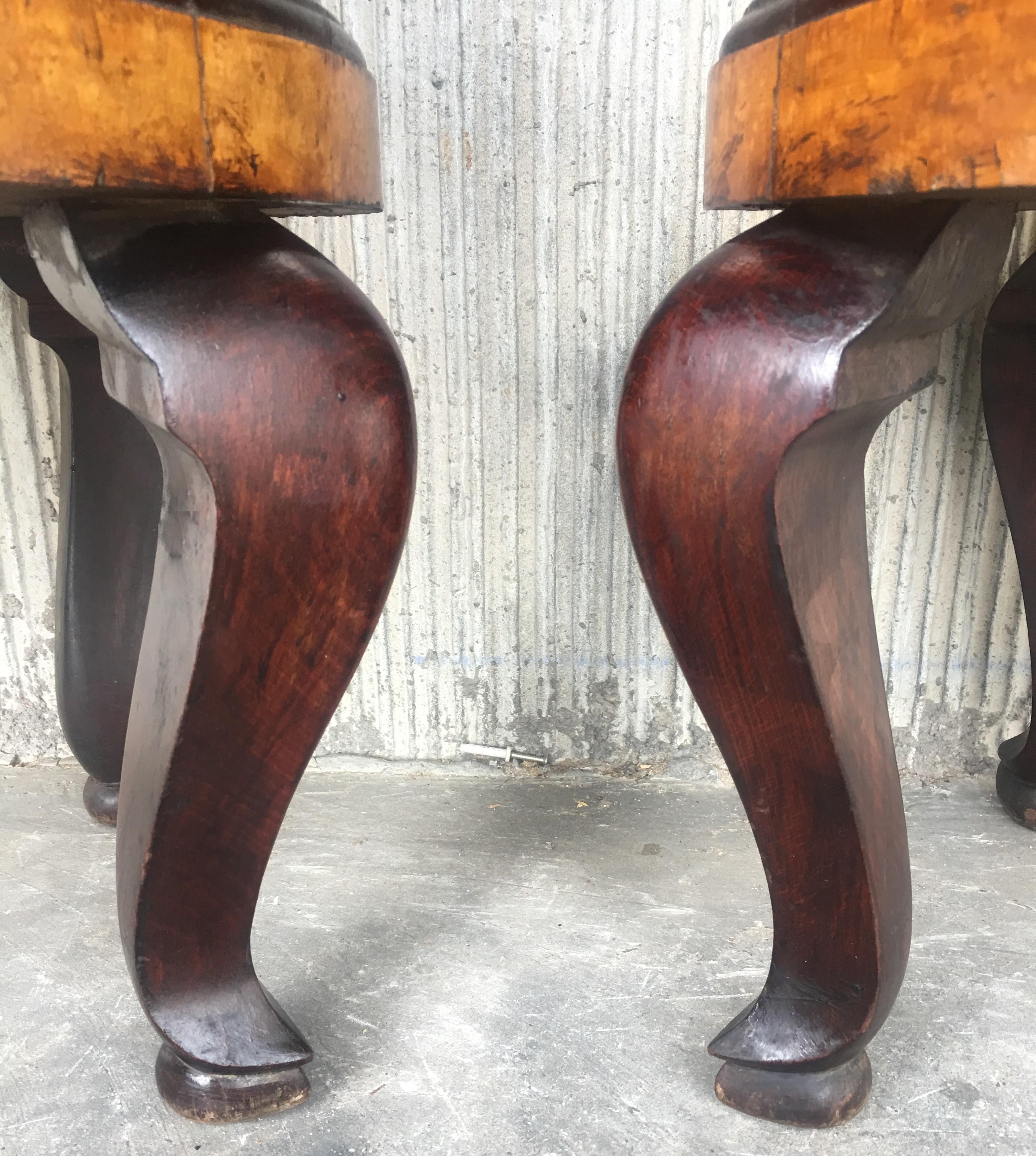 Art Deco Style Marquetry Nightstands with Metal and Mirror Crest, Pair 9