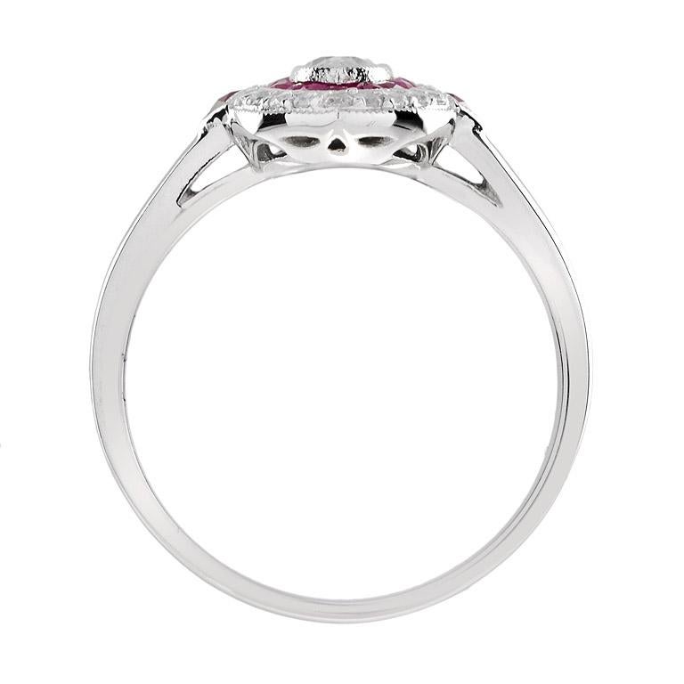 For Sale:  Art Deco Style Marquise Diamond with Ruby and Diamond Halo Ring in 18K White Gol 6