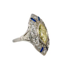 Art Deco-Style Marquise Yellow Diamond Filigree Ring