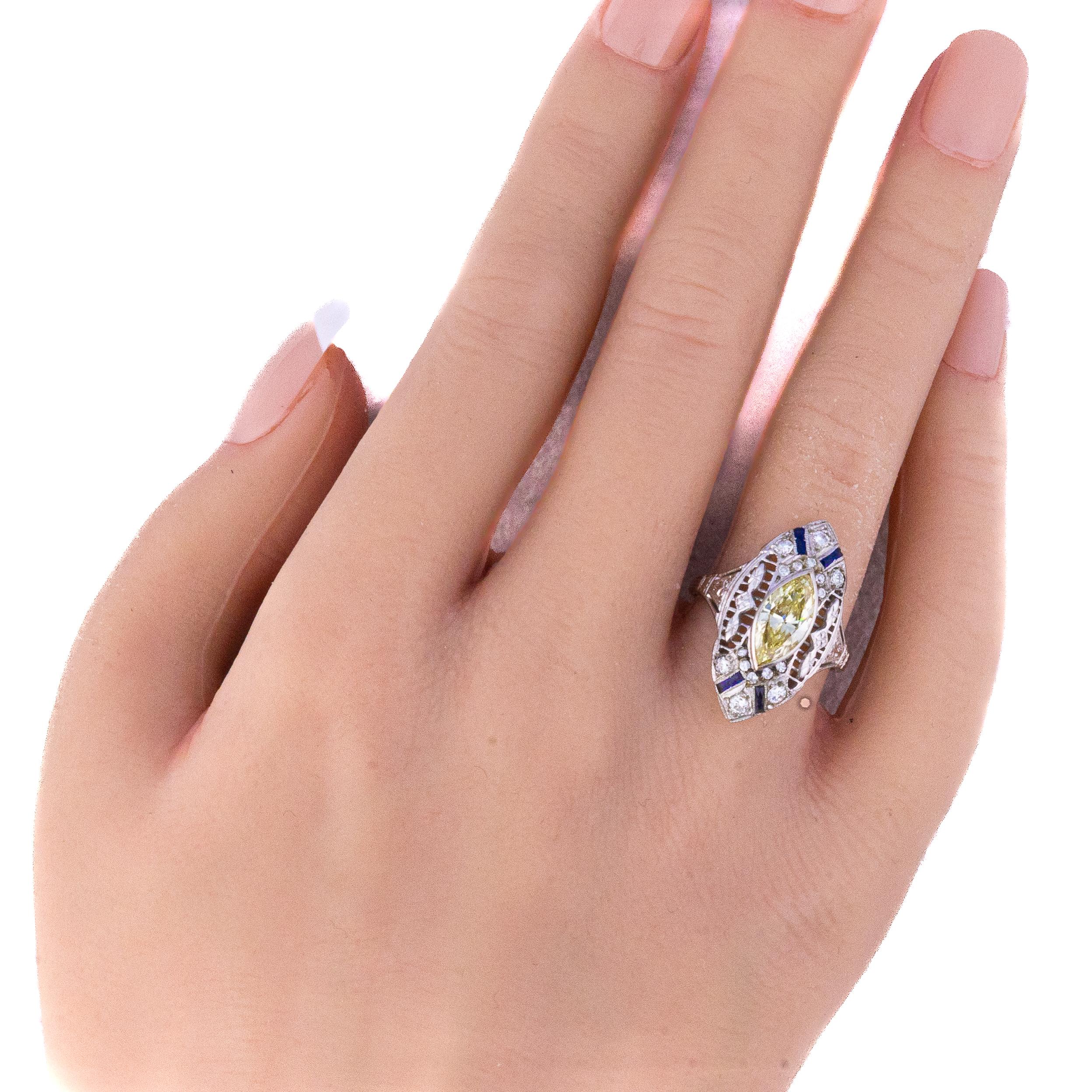 Filigraner Marquise-Diamant-Ring im Art Deco-Stil (Marquiseschliff) im Angebot