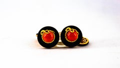 Art Deco Style Mediterranean Red Coral Onyx Ruby Mother of Pearl Gold Cufflinks