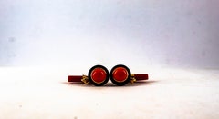 Gemelos de Oro Amarillo Coral Rojo Ónice Mediterráneo Estilo Art Déco
