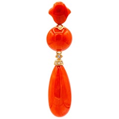Art Deco Style Mediterranean Red Coral White Diamond Yellow Gold Pendant Art Deco Style Mediterranean Red Coral White Diamond Yellow Gold Pendant
