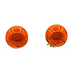 Art Deco Style Mediterranean Red Coral Yellow Gold Dangle Clip-On Earrings