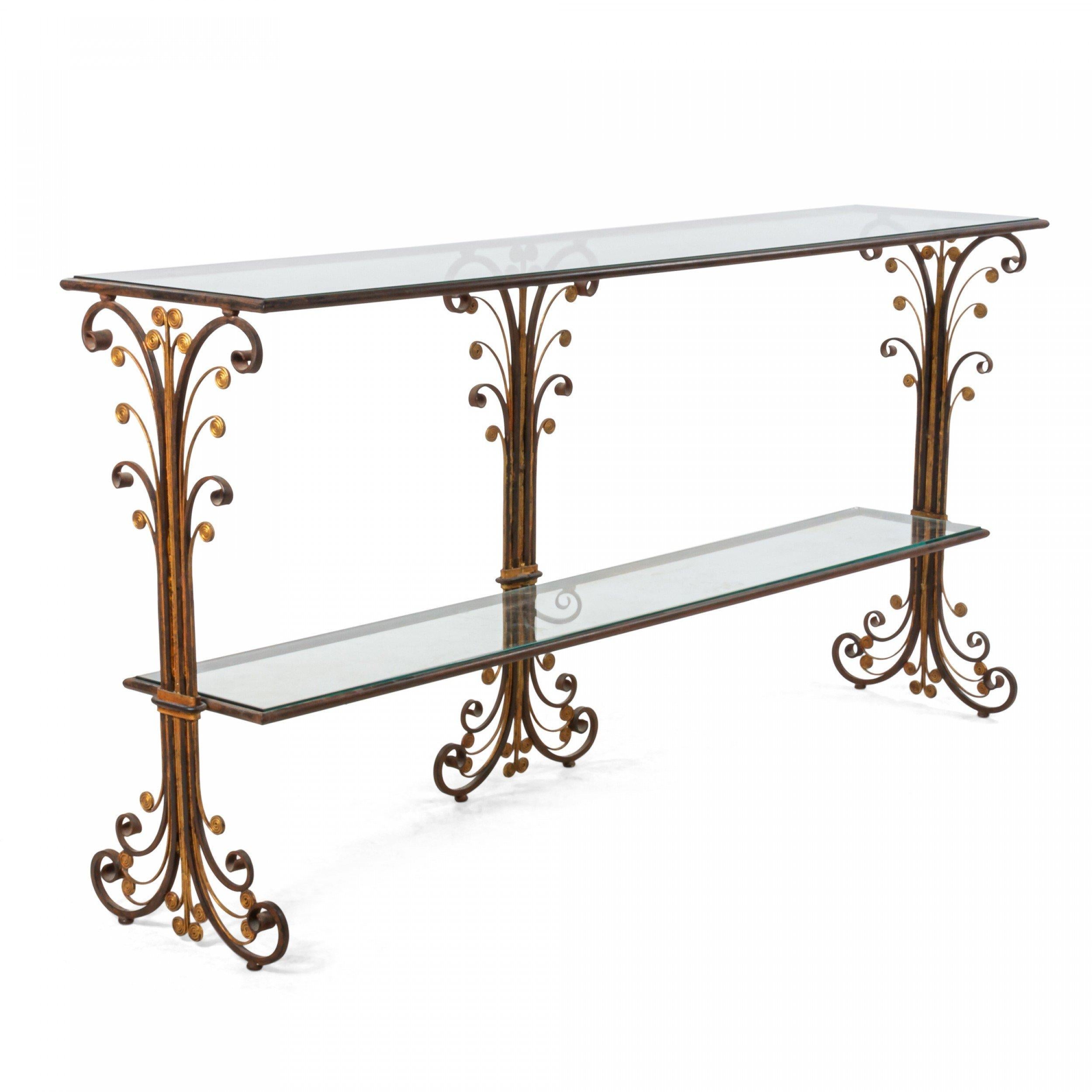 20th Century Art Deco Style Metal and Glass Console Table