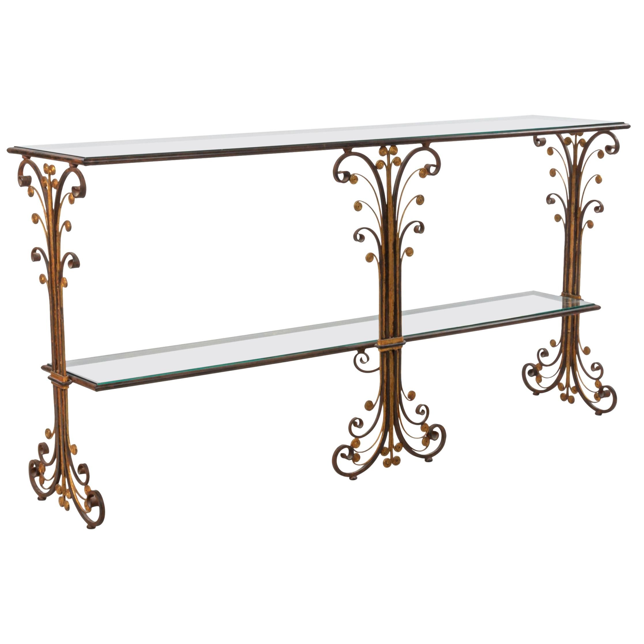 Art Deco Style Metal and Glass Console Table