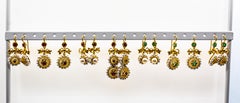 Art Deco Style Micro Pearls 0.30 Carat Rubies Yellow Gold Drop Stud Earrings