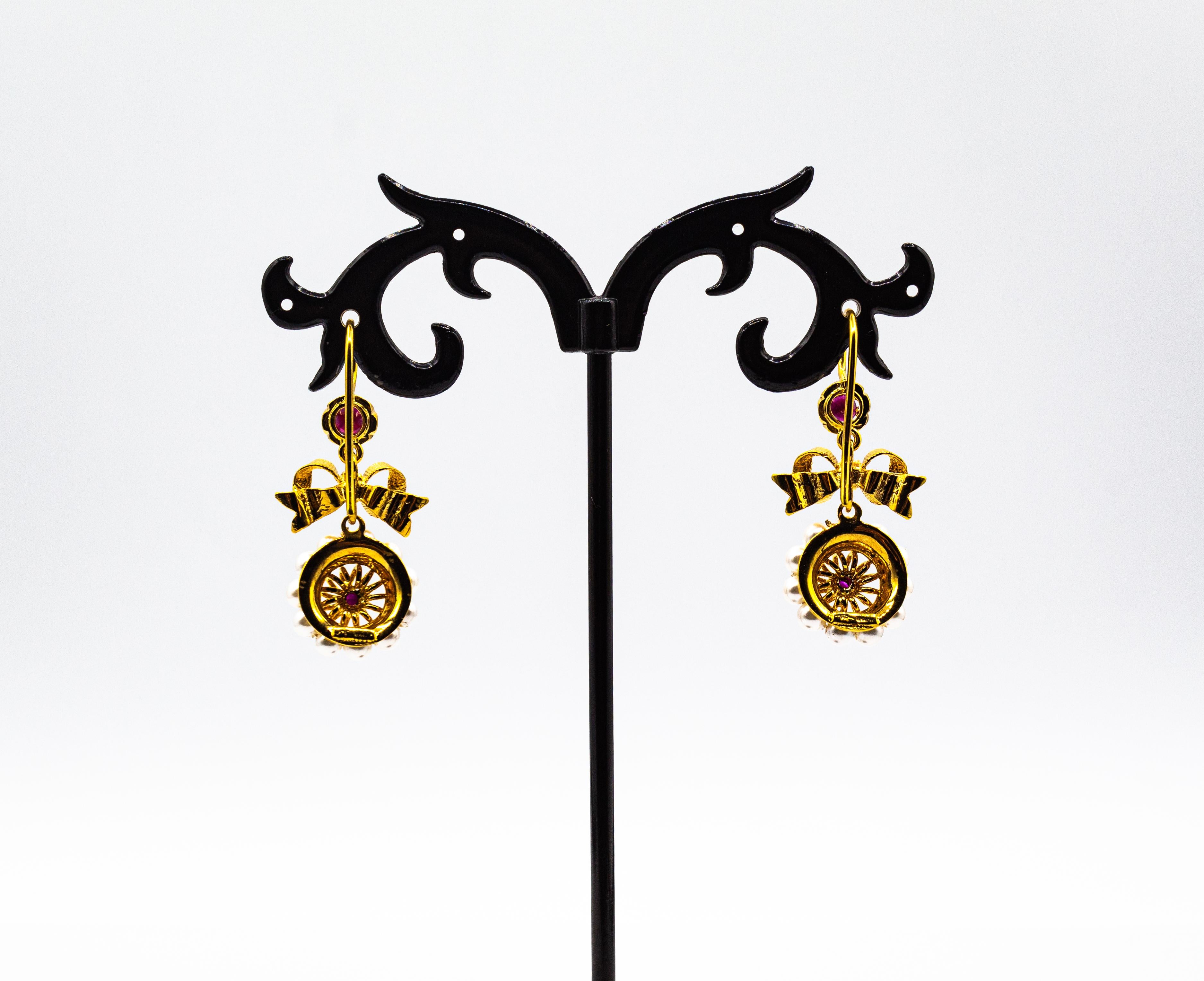 Clous d'oreilles de style Art déco en or jaune avec micro-perles et rubis de 0,30 carat en vente 3