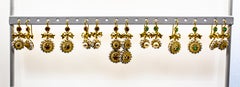 Art Deco Style Micro Pearls 0.70 Carat Emerald Yellow Gold Drop Stud Earrings
