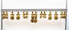 Art Deco Style Micro Pearls 1.00 Carat Ruby Yellow Gold Drop Stud Earrings