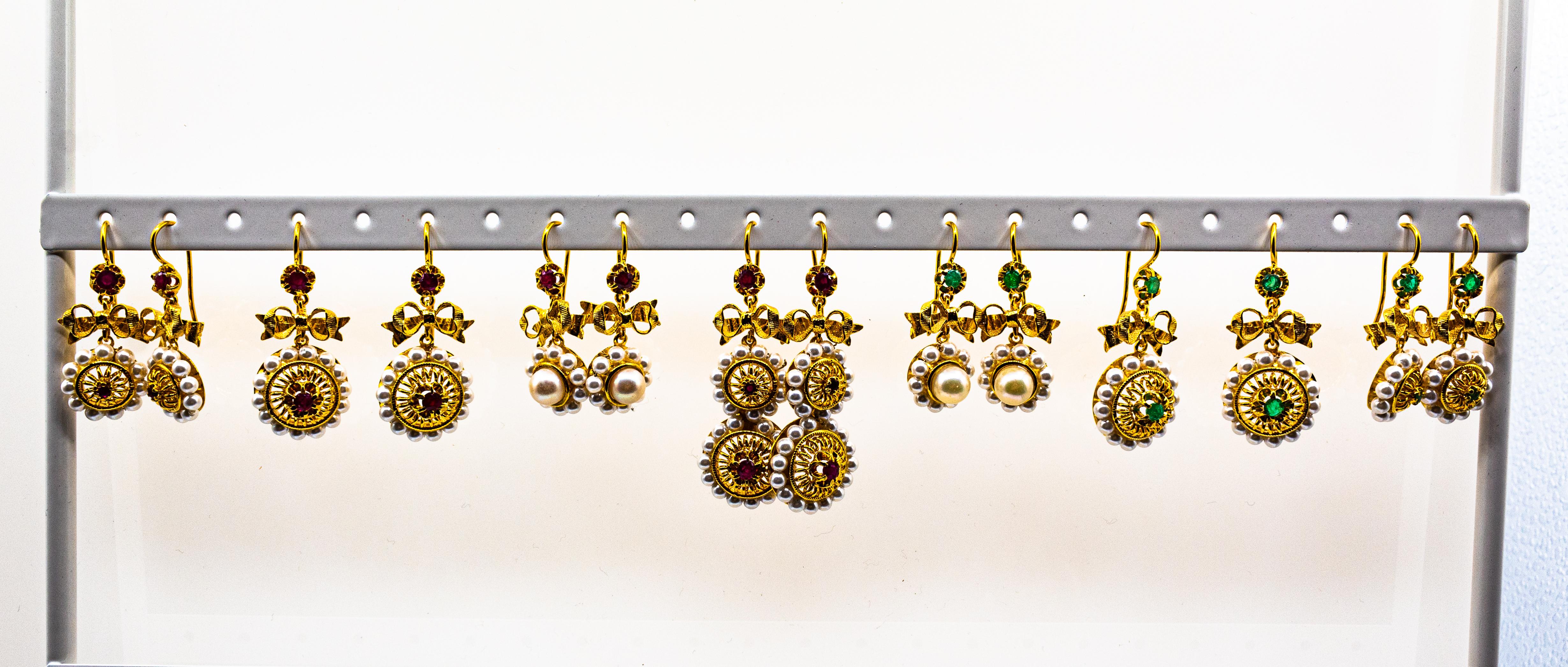 Art Déco Orecchini a goccia in oro giallo con microperle da 1.00 carati e rubino in stile Art Deco in vendita