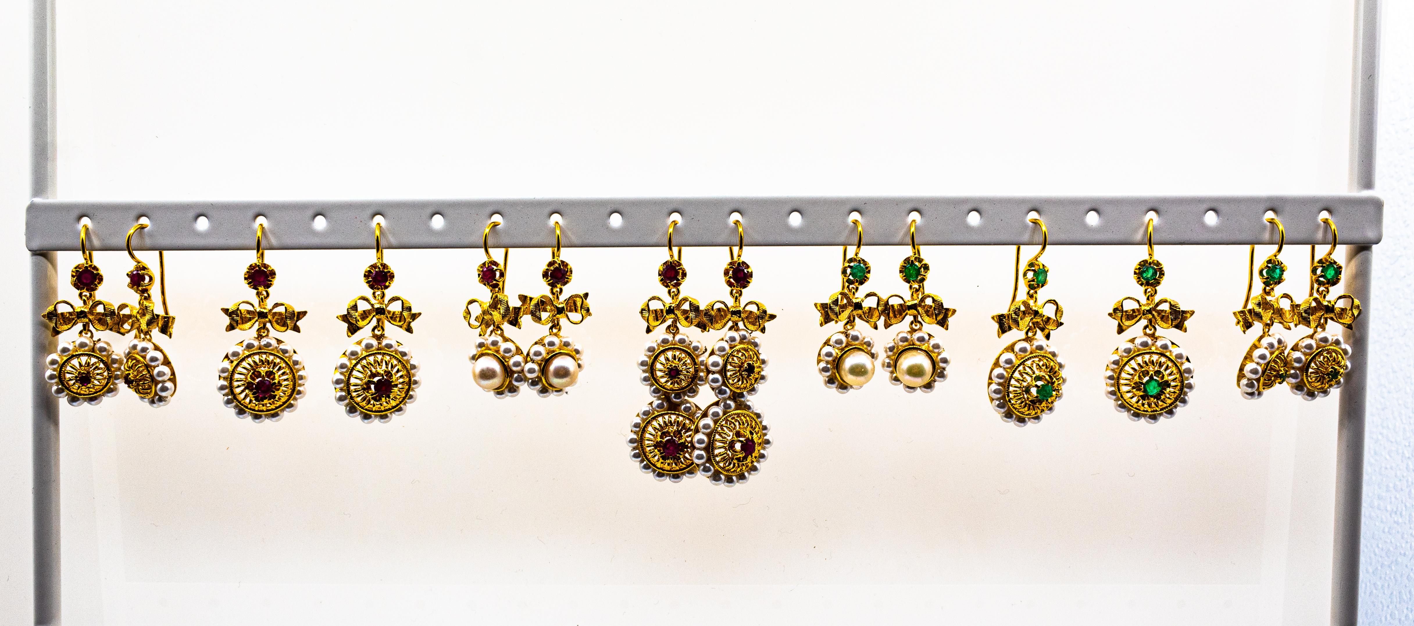 Taglio brillante Orecchini a goccia in oro giallo con microperle da 1.00 carati e rubino in stile Art Deco in vendita